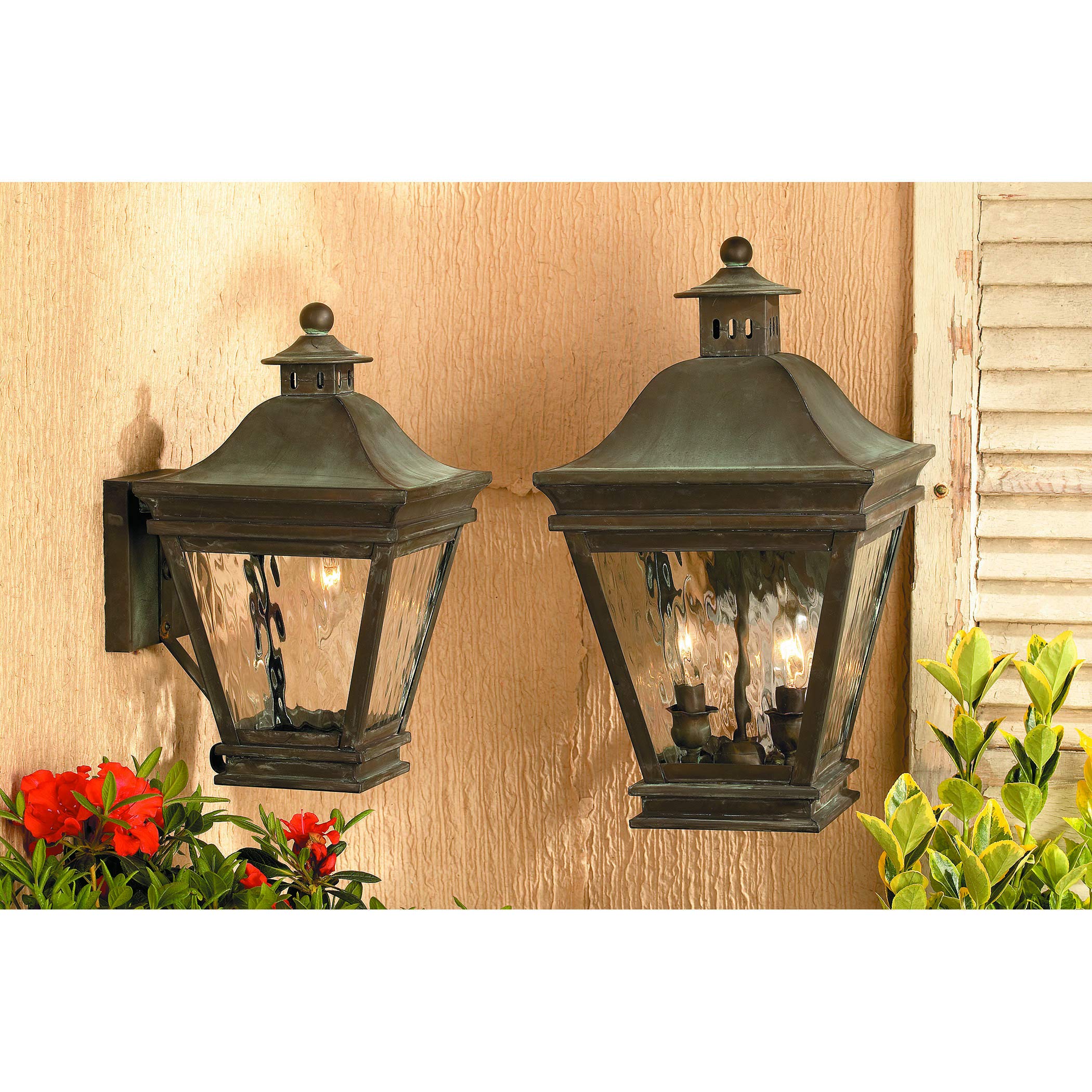 Elk Lighting Landings 2-Light Outdoor Wall Lantern with Water Glass Shade - Charcoal Finish, 10x17 Inches - Perfect for Porch, Patio, Garden & Entryway Lighting