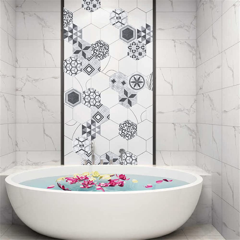 10-Piece Nordic Hexagon Tile Stickers - Non-Slip Floor Decals for Bathroom, Kitchen & Home - Mosaic Wall Stickers for DIY Home Decor & Rental Apartment Upgrades