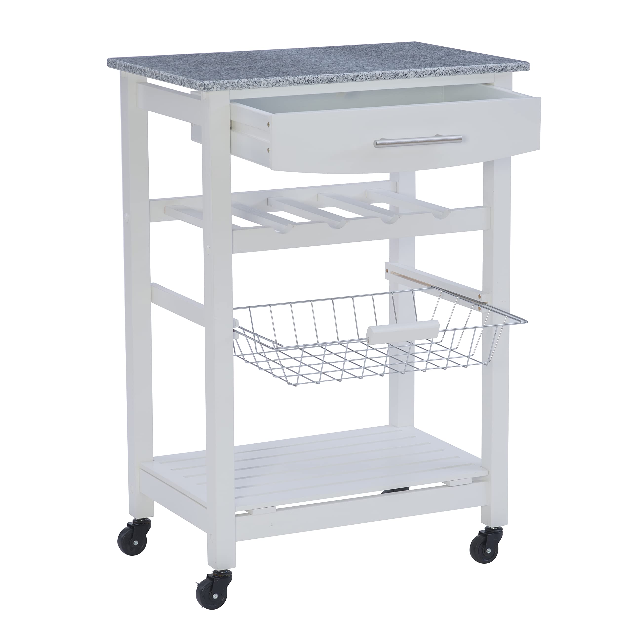Linon White Kitchen Island Cart with Storage Shelf - 22.88 x 15.75 x 33.88 Inches - Mobile Workstation for Small Kitchens, Breakfast Bars & Food Prep Areas