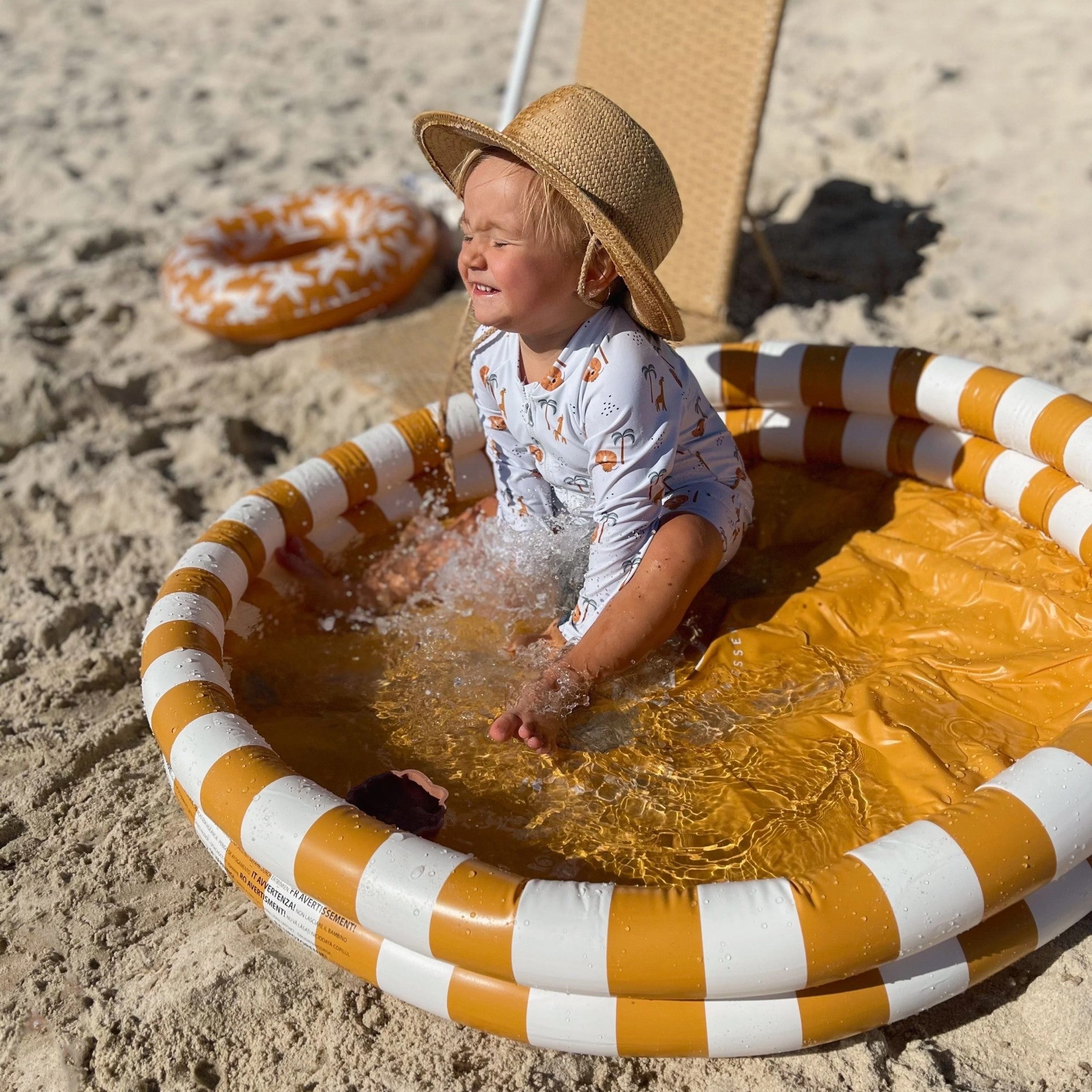 Best Inflatable Kids Pool for Summer Fun - 100cm Yellow Stripes Swimming Pool for Toddlers & Children | Perfect for Backyard, Beach, and Outdoor Water Play