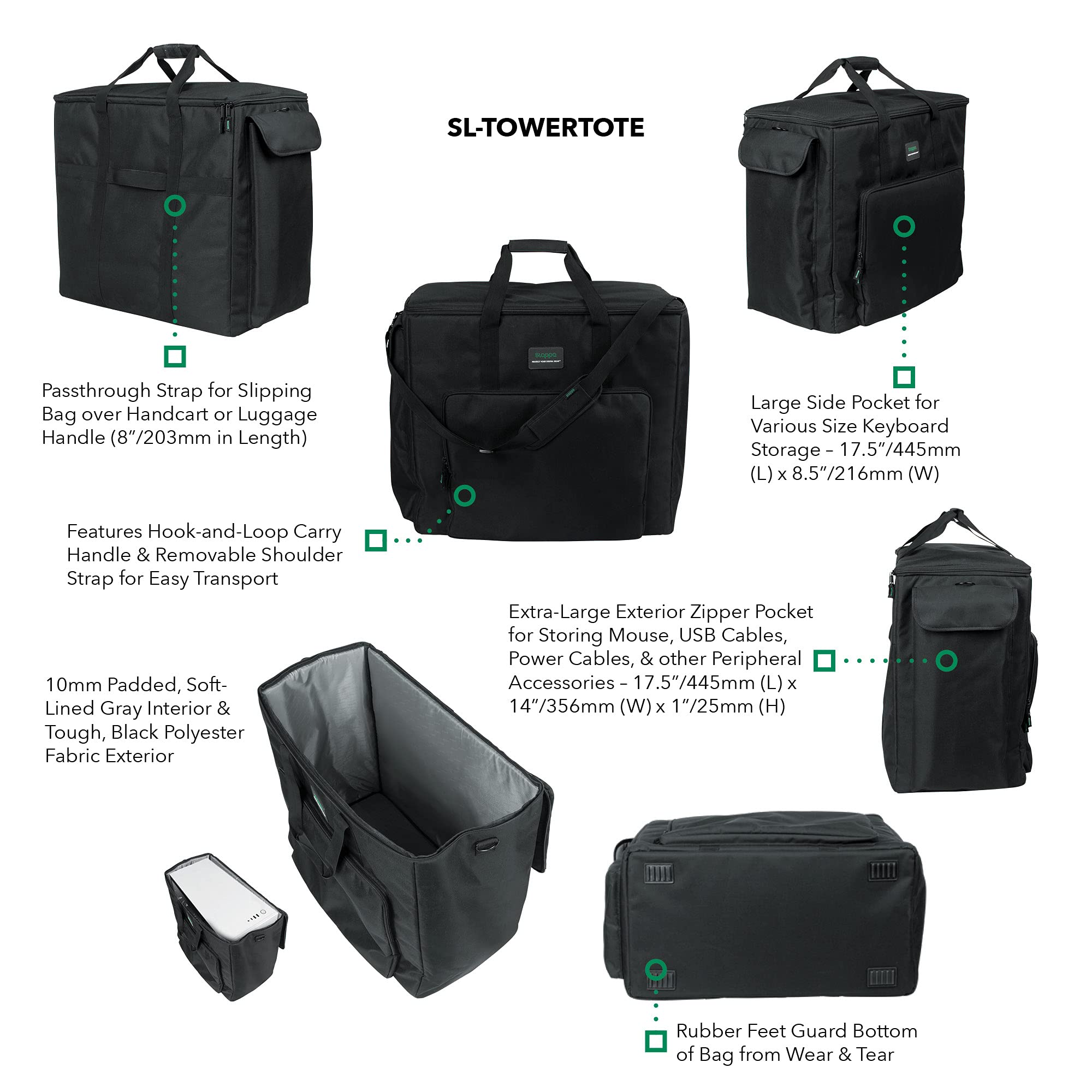 SLAPPA Large Desktop Computer Travel Tote Bag for Full-Size PC & Gaming Towers - Durable Protective Case (SL-TOWERTOTE-LG) | Perfect for LAN Parties, Office Transport & Tech Conventions
