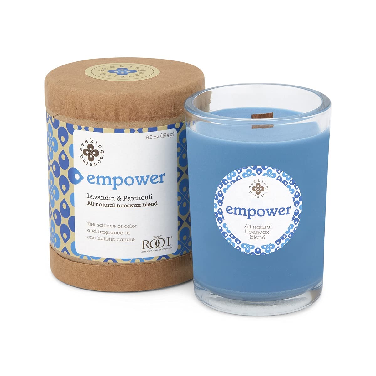 Root Candles 9941329 Seeking Balance Small Spa Candle - 6.5 Oz Lavandin & Patchouli Scented Candle for Relaxation, Meditation & Home Aromatherapy