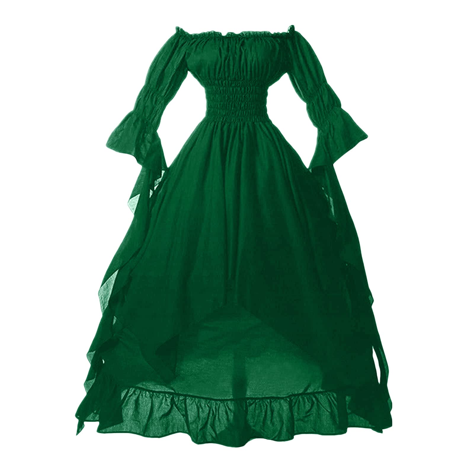 Boho Floral Print Women's Summer Dress - Ruffle Puff Sleeve, High Waist Midi Sundress with Crew Neck & A-Line Cut | Perfect for Beach Vacations, Date Nights & Summer Parties (Green)