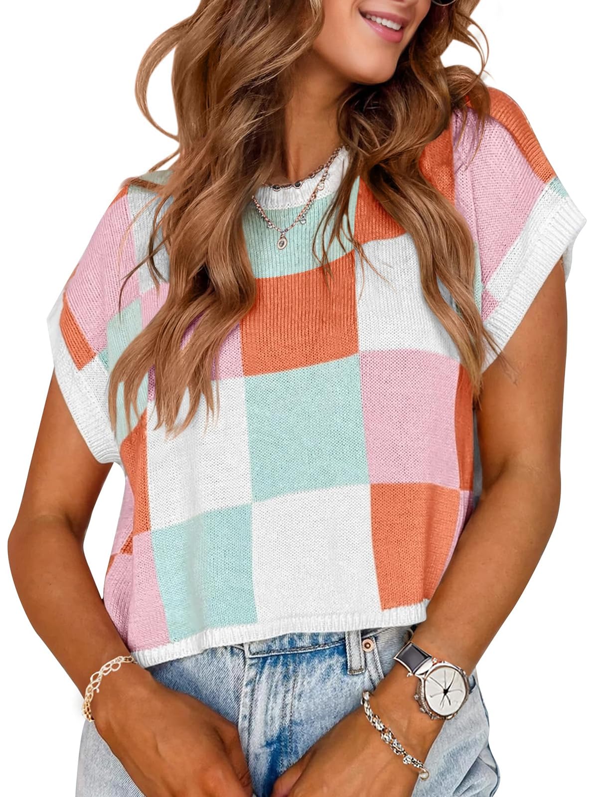 Trendy Women's Spring Crop Tops 2025 - Short Sleeve Sweater Vest & Loose Shirts for Business, Vacation | Casual Summer & Fall Tops for Streetwear, Beach & Office Outfits