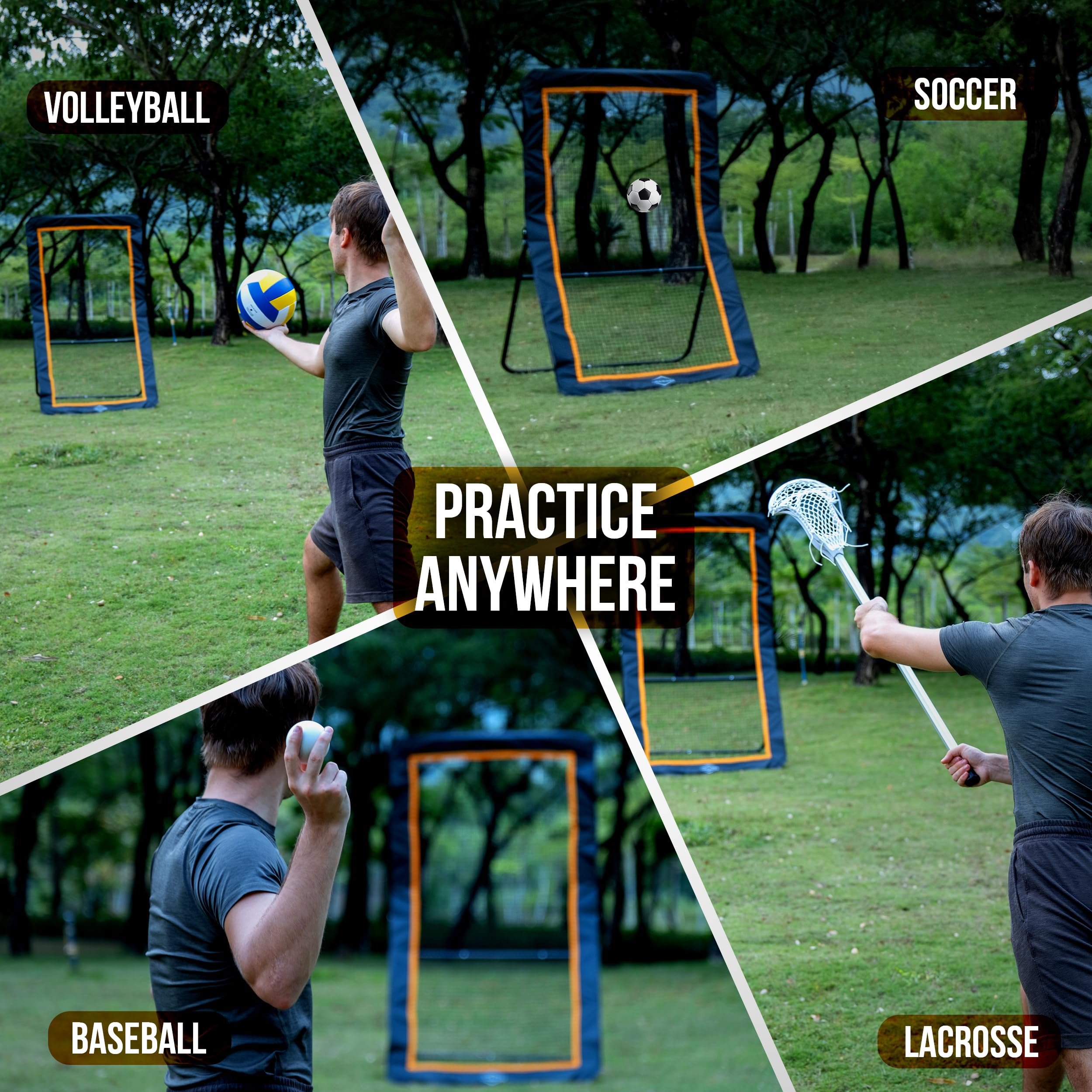 5-Angle Lacrosse & Volleyball Rebounder with Target Net | 4x7ft Practice Area | Durable Multisport Training Equipment for Backyard | Perfect for Lacrosse Drills, Volleyball Practice & Solo Training Sessions