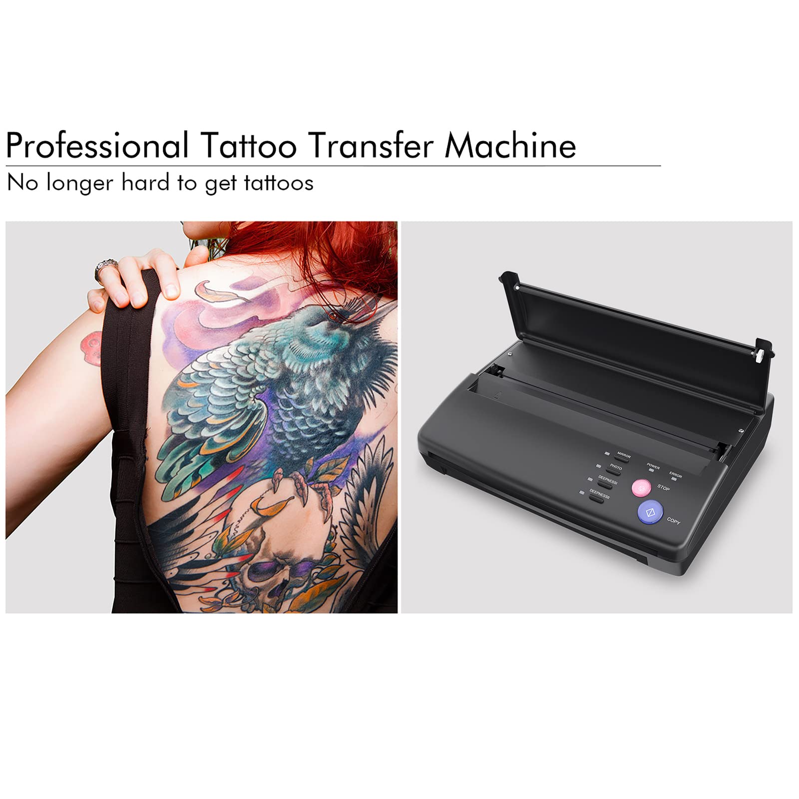 Professional TATELF Tattoo Stencil Machine - Thermal Copier & Printer for Tattoo Artists with 20pcs Transfer Paper (Black) - Perfect for Tattoo Shops, Home Studios & Professional Body Art Design