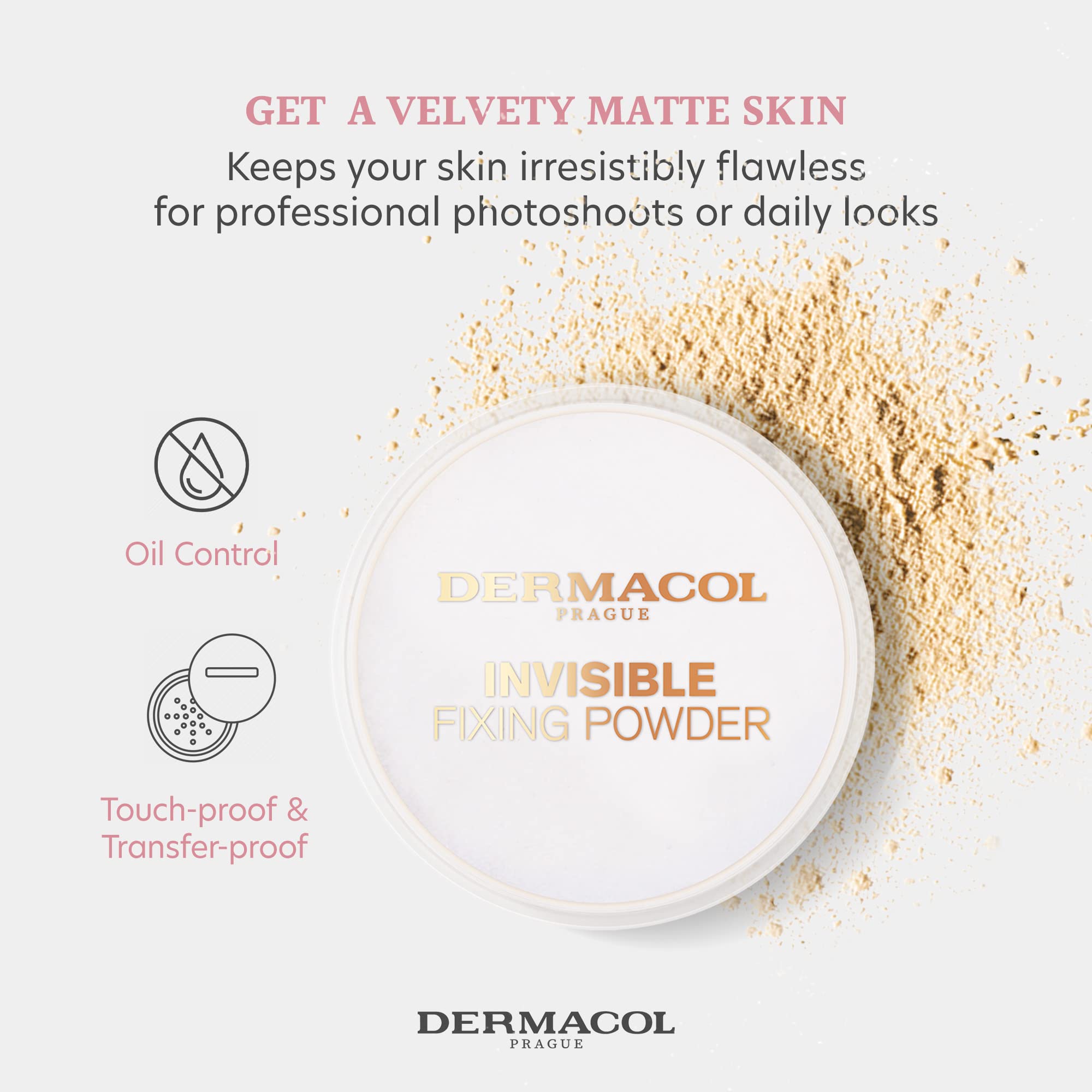 Dermacol Invisible Fixing Face Powder - Translucent Setting Powder for Oily & All Skin Types | Matte Loose Makeup Powder with Puff, Fragrance-Free, Lightweight 13.5g | Perfect for Long-Lasting Makeup, Oil Control & Shine Reduction