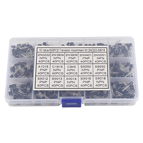 600pcs TO-92 NPN PNP Transistors Assortment Kit - 15 Values x 40pcs with Storage Box for Electronics DIY, Circuit Repair, and Hobby Projects