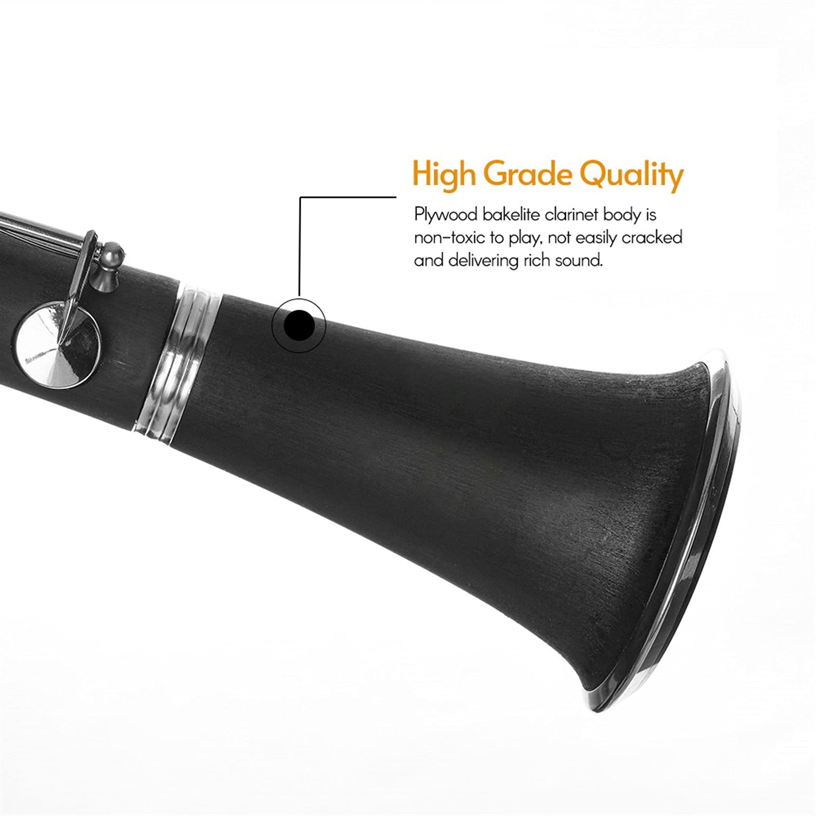Professional Bb B Flat Clarinet for Students - Bakelite Body with Case, Reeds, Rubber Pads, Gloves, Strap & Cleaning Cloth - Perfect for School Bands, Beginners & Music Practice