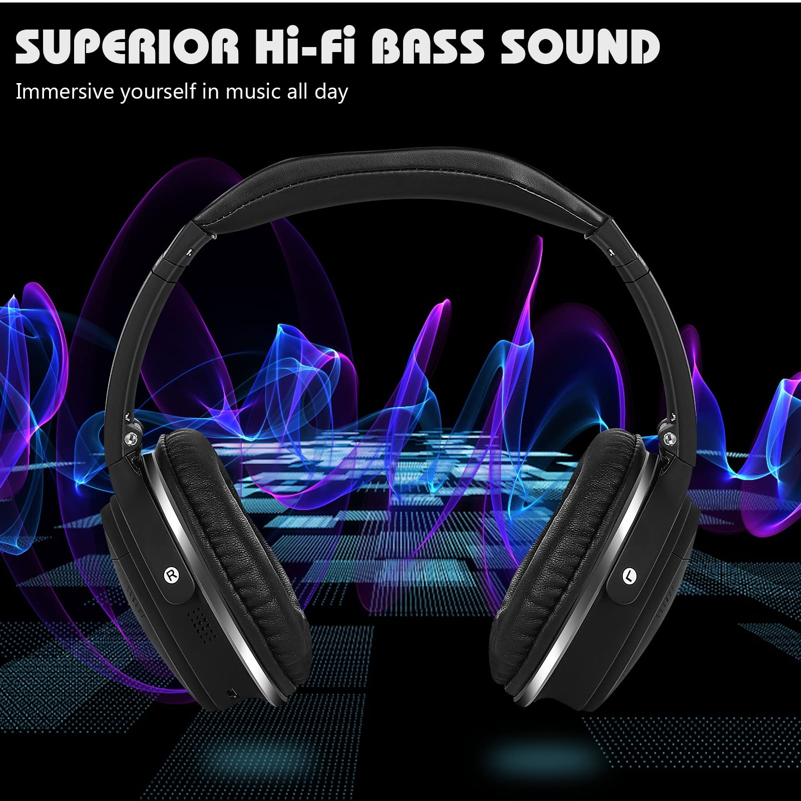 UrbanX UX35 Wireless Bluetooth Over-Ear Headphones with Hi-Res Audio, Deep Bass & Built-in Mic - Comfortable Stereo Earphones for Phone Calls, Music & Gaming - Compatible with Wiko Ufeel Fab & Smartphones