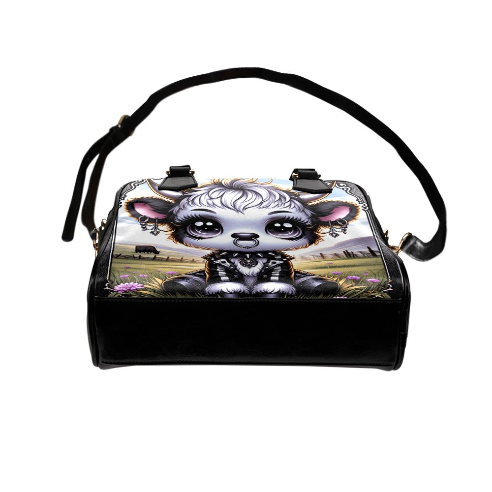 Gothic Cow Print Shoulder Handbag for Women - Vintage Leather Crossbody Purse - Perfect for Parties, Concerts & Gothic Fashion Outfits