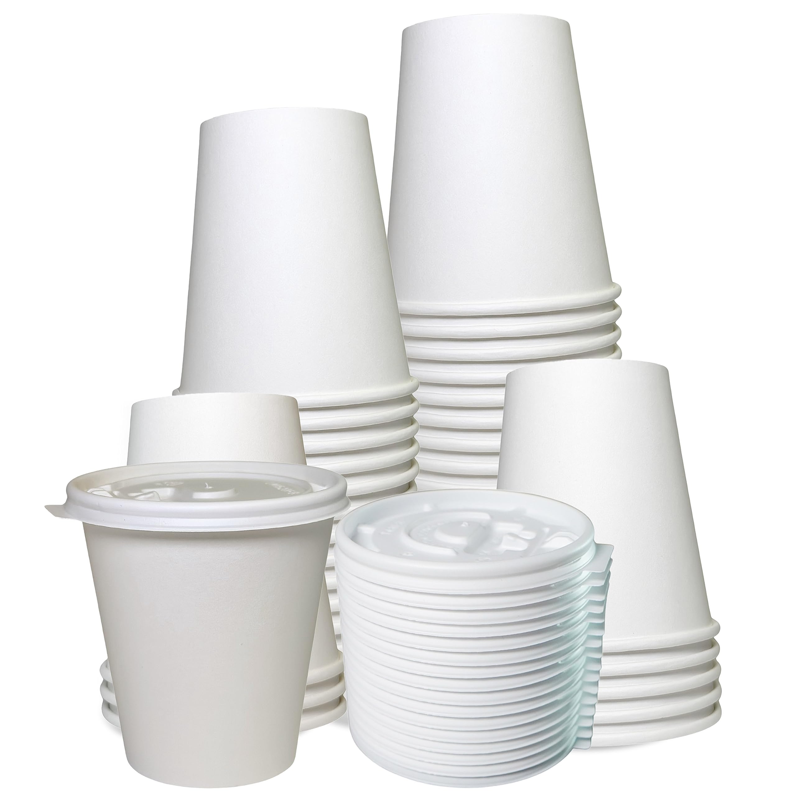 EcoQuality 12 oz Disposable Paper Cups with Flat Lids - 500 Pack for Hot & Cold Beverages, Coffee, Tea, Cocoa - Durable Travel Cups for Office, Cafes, Parties & Events - White