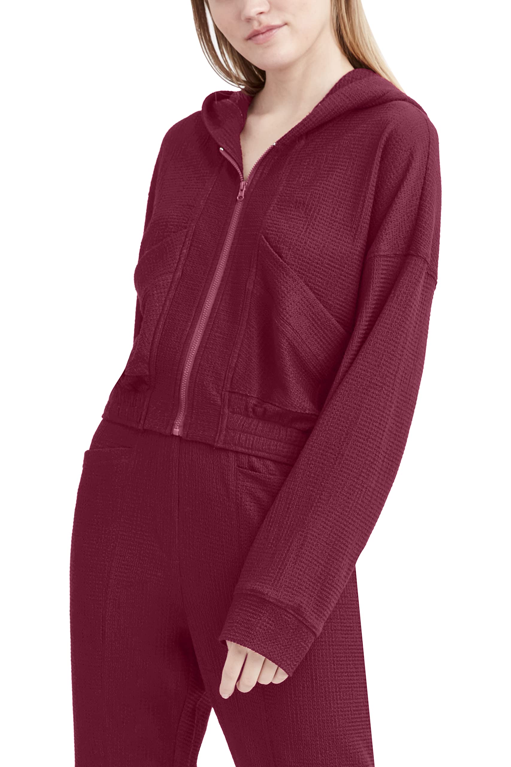 BCBGeneration Women's Full Zip Hooded Waffle Texture Sweatshirt | Casual Pullover for Fall & Winter | Perfect for Outdoor Activities, Lounging and Streetwear Fashion