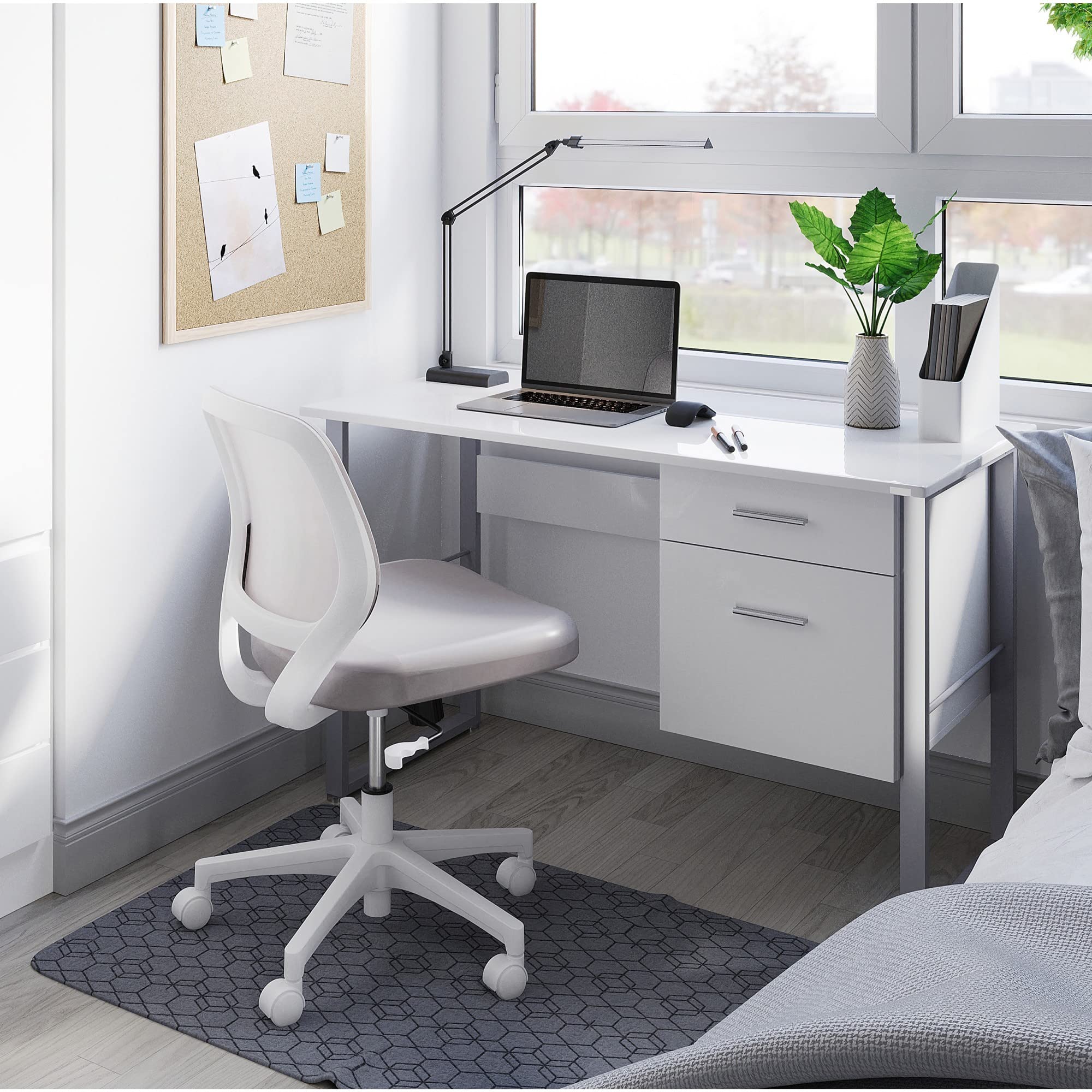 Realspace® Halton 48-Inch Wide White Computer Desk for Home Office, Gaming & Study - Modern Workstation with Durable Surface & Spacious Design