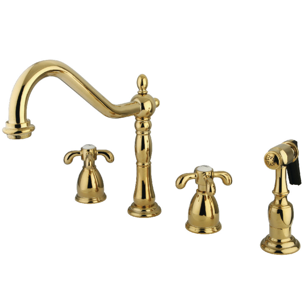 Kingston Brass KB1795TXBS French Country Widespread Kitchen Faucet with Brass Sprayer - Vintage Style Pull-Down Faucet for Farmhouse & Modern Kitchens - Perfect for Cooking, Washing Dishes & Food Prep