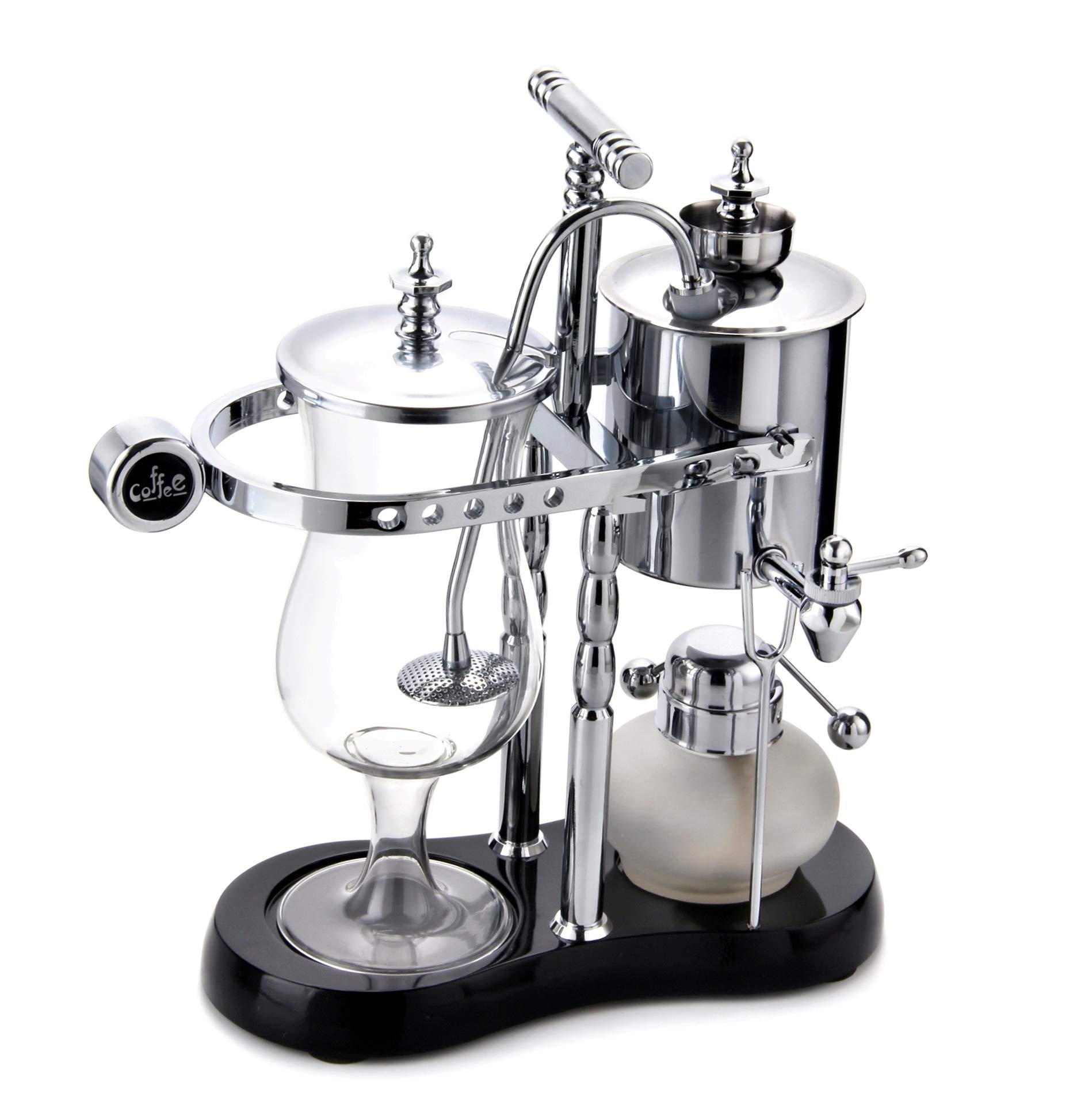 Premium Belgian Royal Family Balance Siphon Coffee Maker - Elegant Double Ridged Fulcrum with Tee Handle (Classic Silver) | Luxury Home Brewing for Coffee Enthusiasts & Perfect for Dinner Parties, Gifts, and Special Occasions
