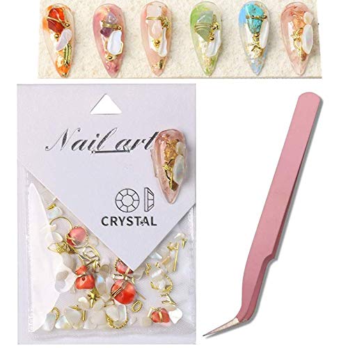 3D Nail Art Decoration Stones - Big Mix Sizes Crystal Shell Pieces with Professional Tweezers for Nail Art Designs (Amber Red) | Perfect for DIY Manicures, Salon Nail Extensions & Creative Nail Jewelry