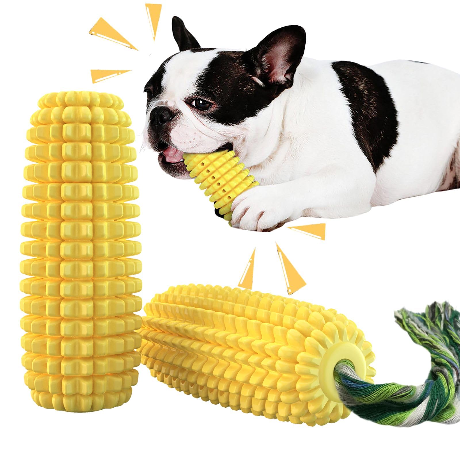 Durable Dog Chew Toys for Aggressive Chewers - Corn-Shaped Interactive Squeaky Toy for Medium Breed Puppies - Tough Rubber Dental Chew Toy for Teeth Cleaning | Perfect for Playtime, Training & Dental Health