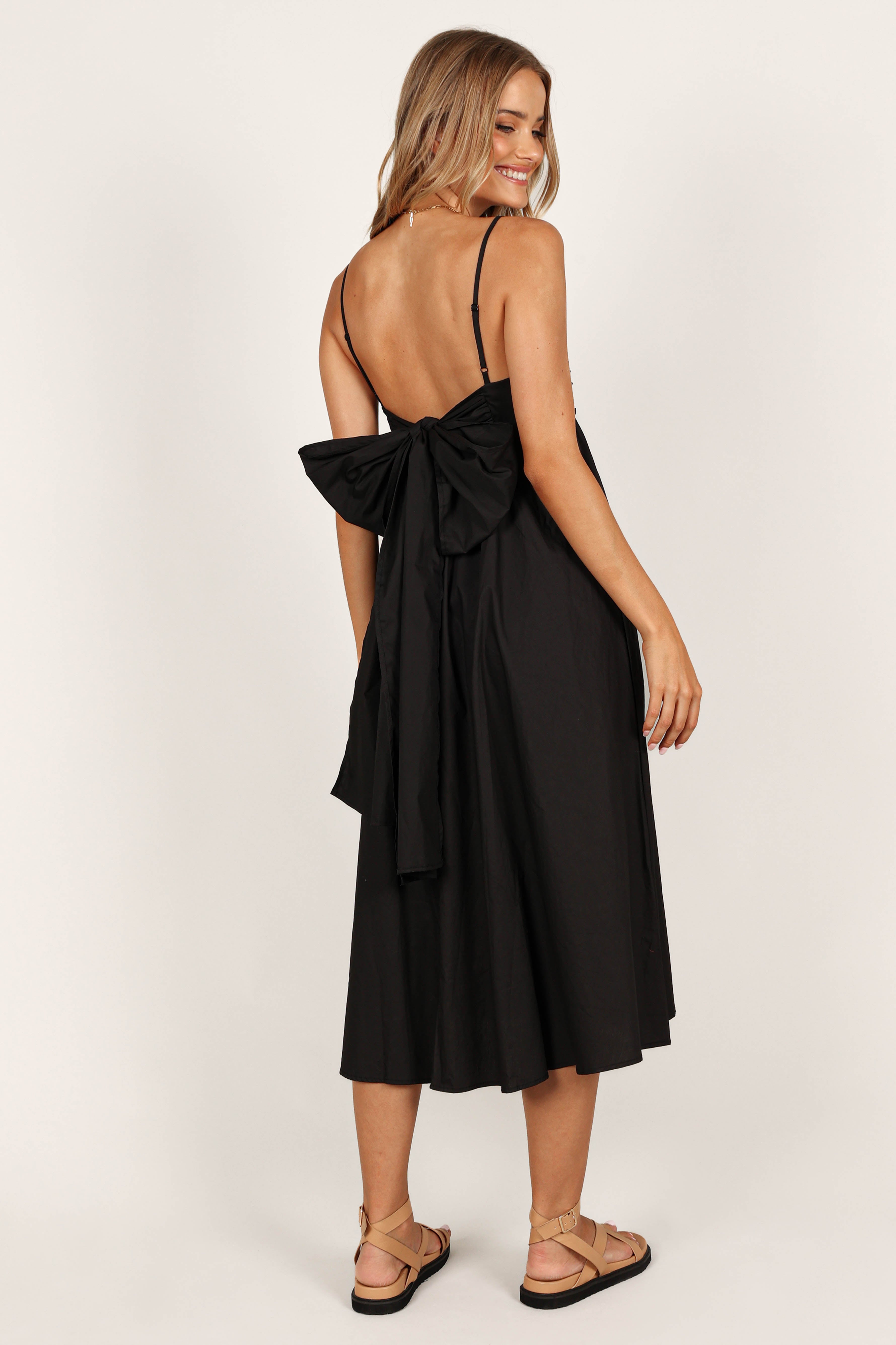 Alice Bow Back Midi Dress - Elegant Black Floral Print Summer Dress for Women | Perfect for Weddings, Parties & Date Nights