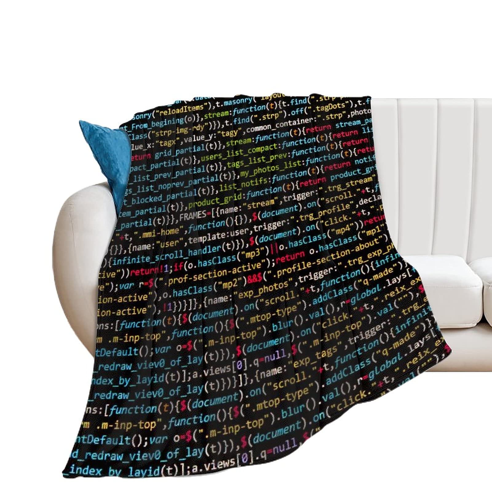 Funny Programmer Code Custom Flannel Throw Blanket - 40x50 Inches Soft Cozy White Blanket for Bed, Couch, Sofa, Office & Camping - Perfect Gift for Developers & Tech Lovers