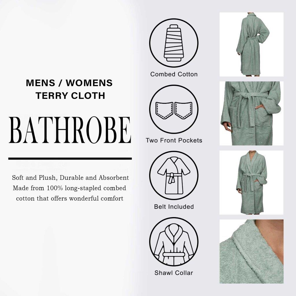 Premium Cotton Ultra Soft Terry Adult Unisex Lightweight Luxury Bathrobe - Spa, Hotel & Home Relaxation Wear for Men and Women