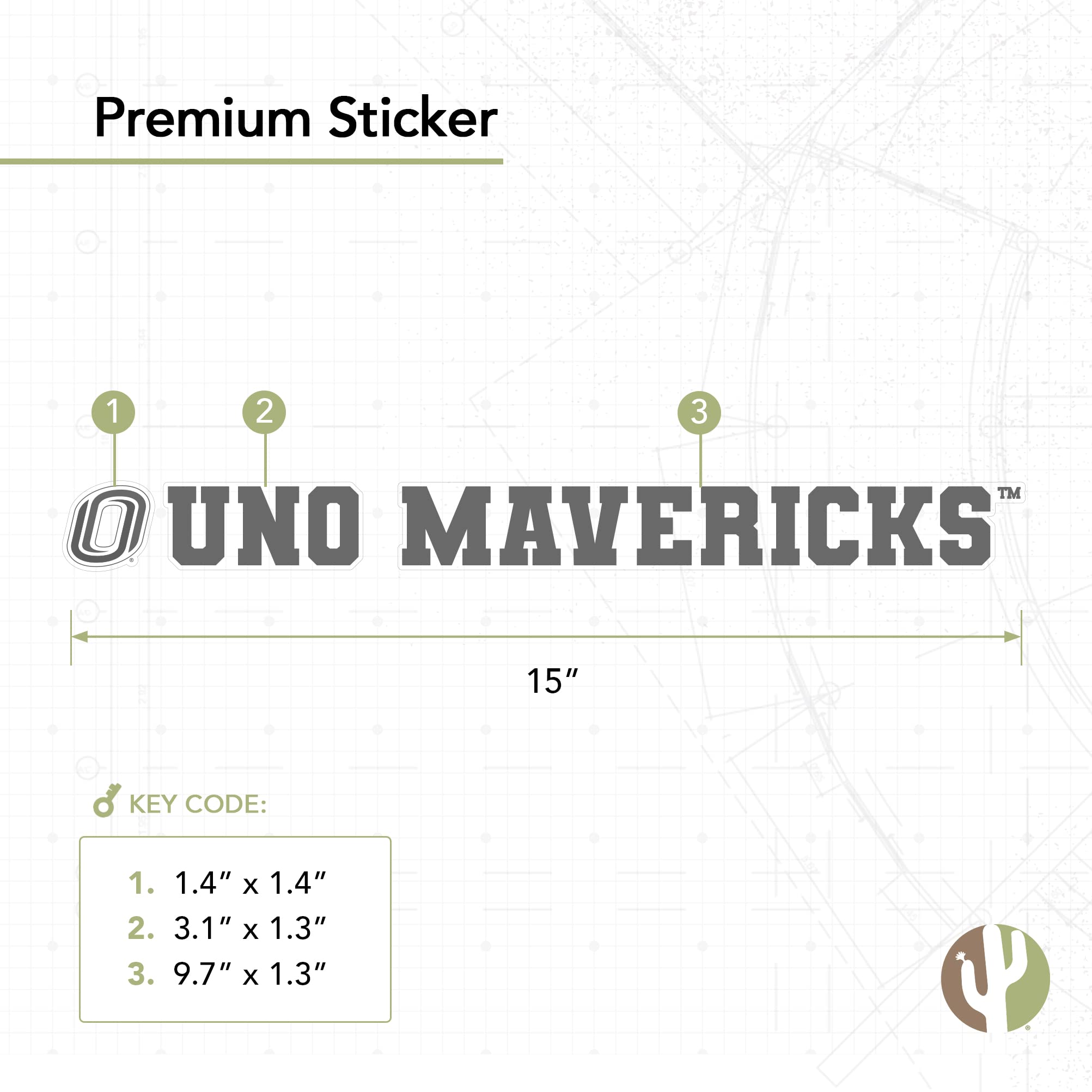 UNO Mavericks Vinyl Decal Sticker - 15 Inch Desert Cactus Design for Laptop, Water Bottle, Car & Scrapbook | University of Nebraska at Omaha UNO Logo | Durable Waterproof Decorative Sticker for College Pride & Fan Gifts