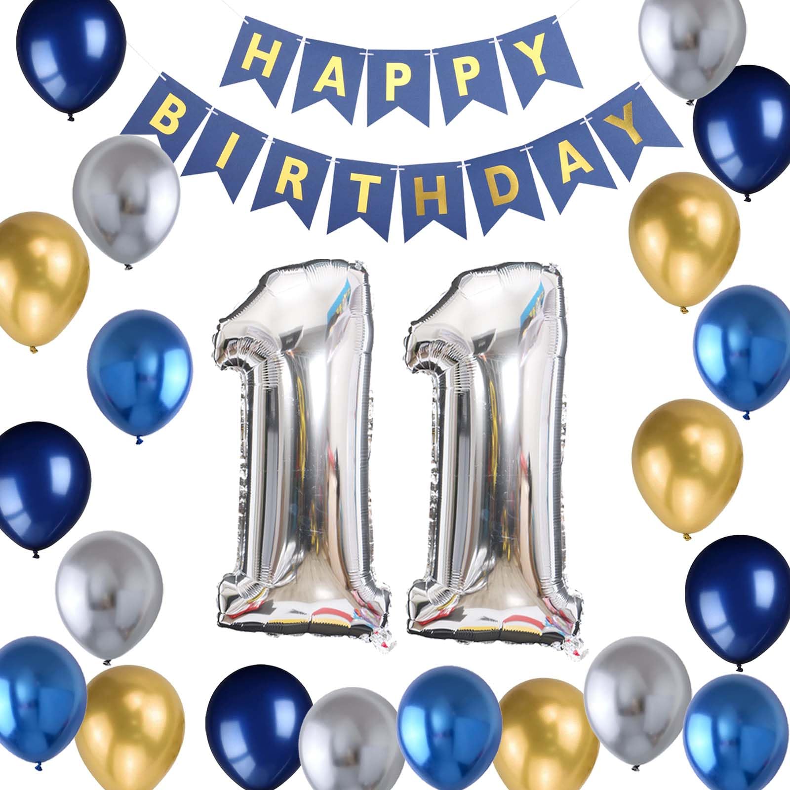 11th Birthday Party Decorations Kit - Blue & Silver Metallic Balloons, Banner & Party Supplies for Boys | Perfect for 11 Year Old Birthday Celebrations, Decor & Photo Backdrops