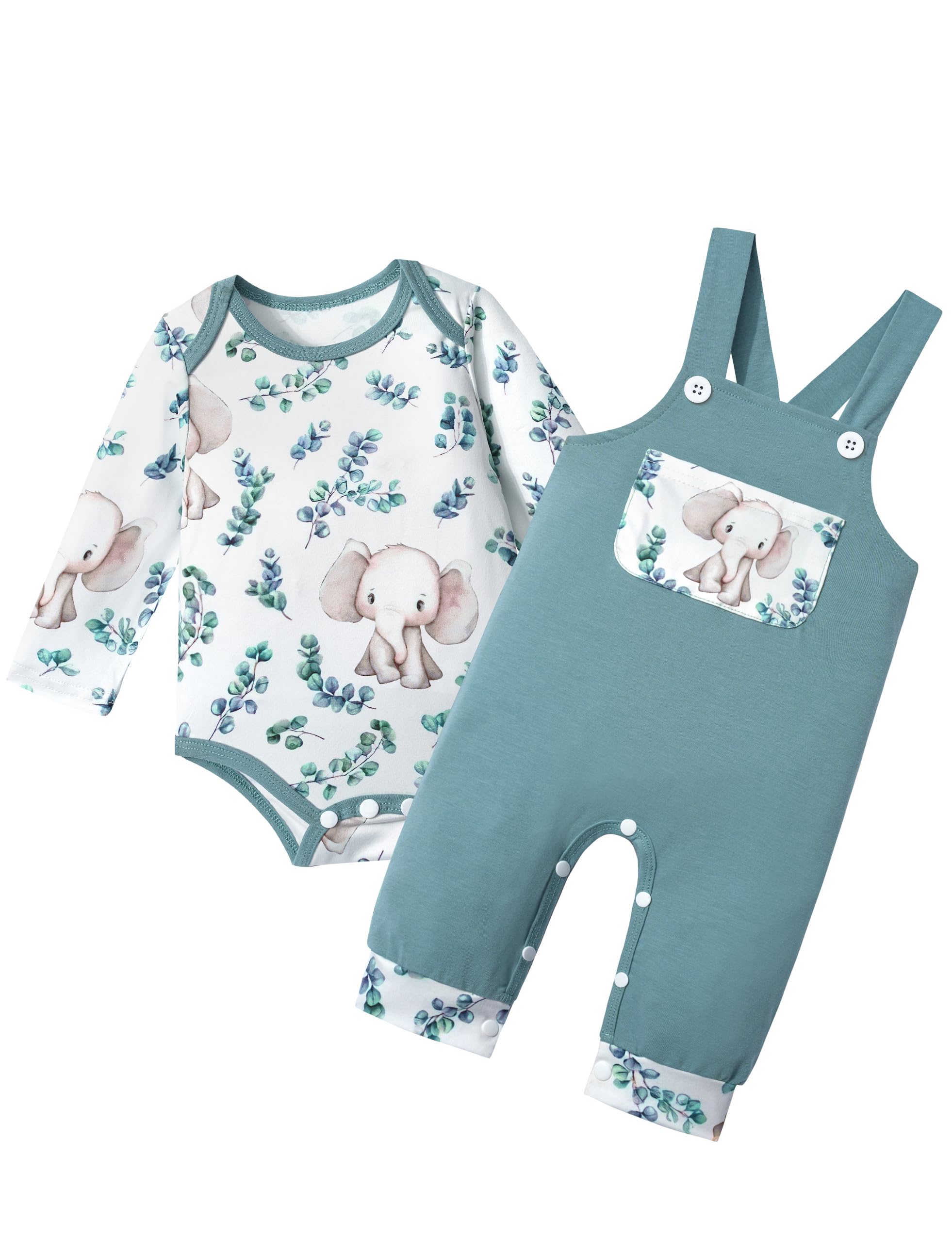 Adorable Baby Boy Clothes - Long Sleeve Animal Print Romper & Plaid Overalls Jumpsuit | Cute Outfits for Newborns & Infants | Perfect for Playdates, Photo Shoots & Everyday Wear