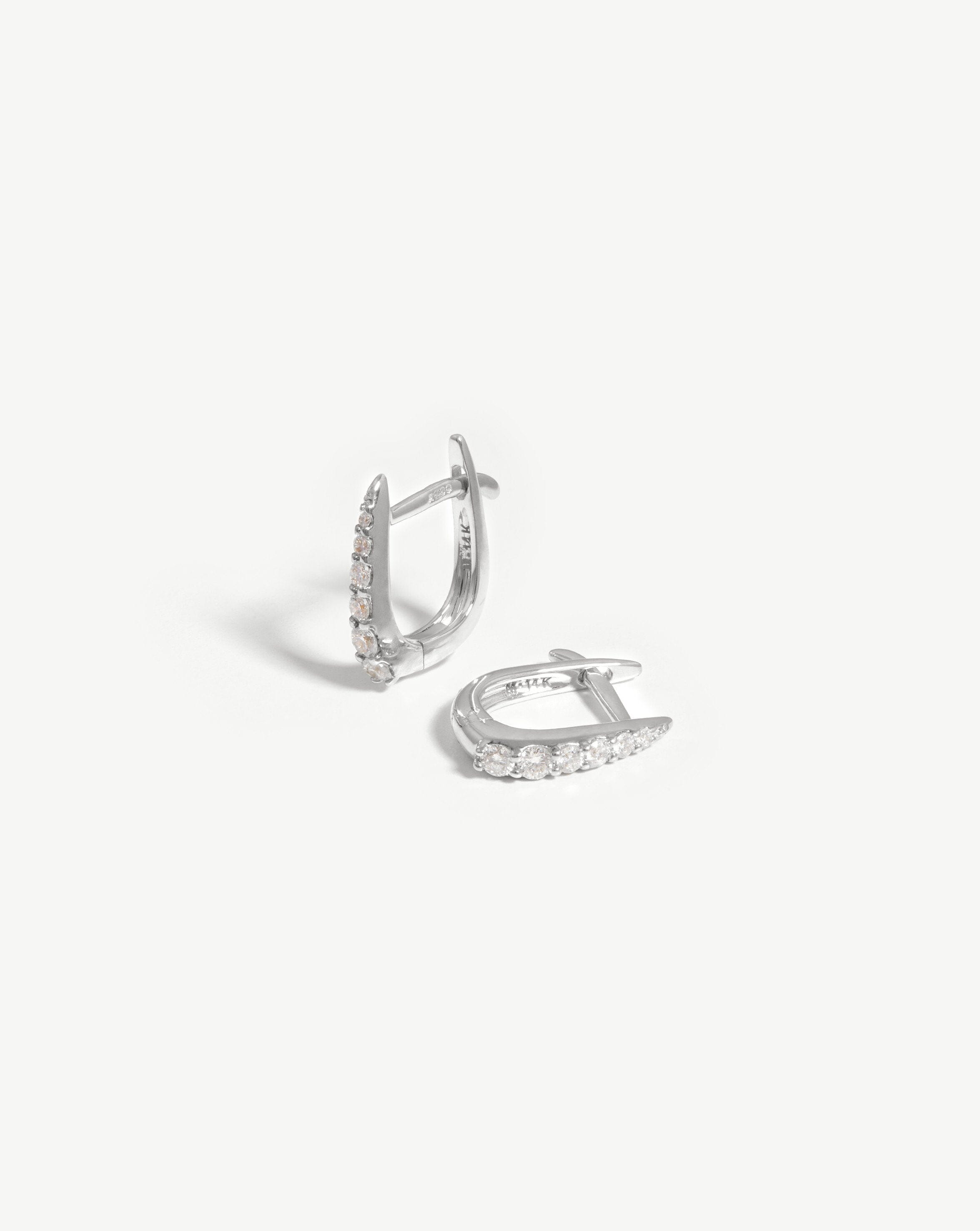 14K White Gold Diamond Huggie Hoop Earrings for Women - Minimalist Fine Claw Huggies - Perfect for Everyday Wear, Date Night & Special Occasions