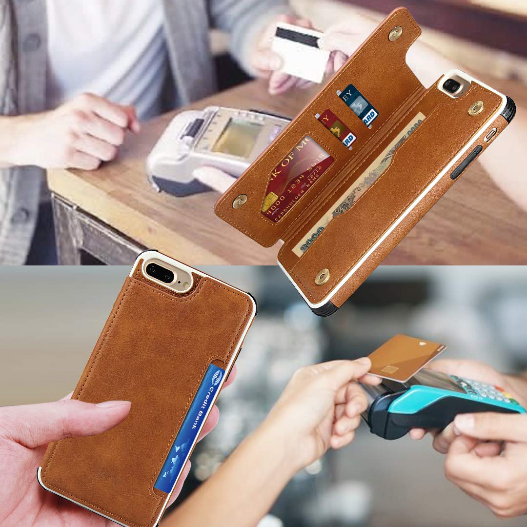 Premium Leather Wallet Case for iPhone 7 Plus/8 Plus - RFID Blocking Card Holder & Flip Cover | Slim Protective Phone Case with 3 Card Slots | Perfect for Business, Travel & Everyday Use