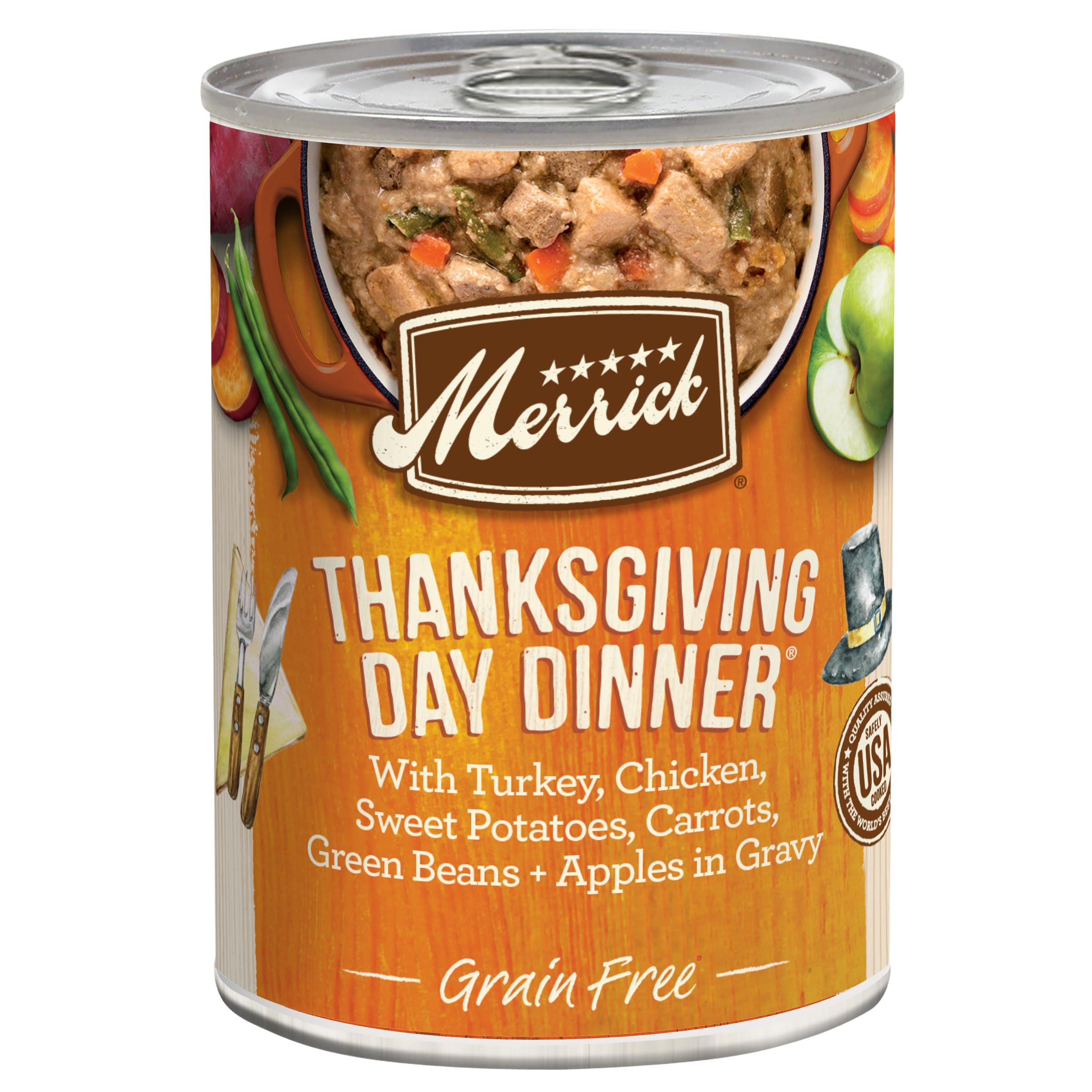 **Merrick Grain Free Wet Dog Food for Adults - Premium Gluten Free Canned Dog Food, Thanksgiving Dinner Flavor - 12 Pack (12.7 oz Cans) - Perfect for Holidays, Special Occasions & Daily Meals**