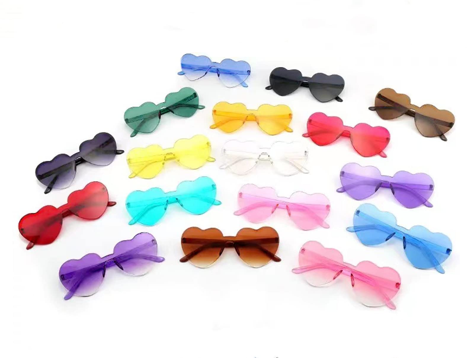 Heart Shaped Christmas Party Glasses - Rimless Colorful Hippie Sunglasses for Adults & Kids (8 Pack) - Perfect for Holiday Celebrations, Festive Outfits & Costume Parties