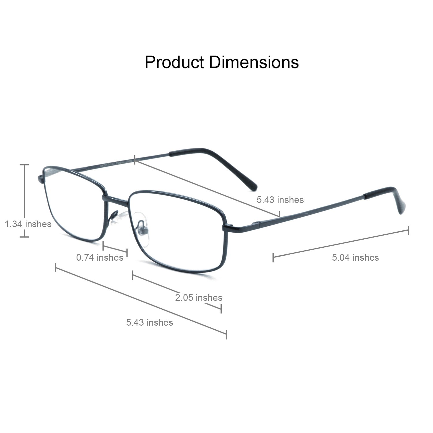 Extra Wide Rectangular Metal Reading Glasses for Men and Women - Lightweight Blue Light Blocking Computer Glasses for Office Work, Reading & Screen Use