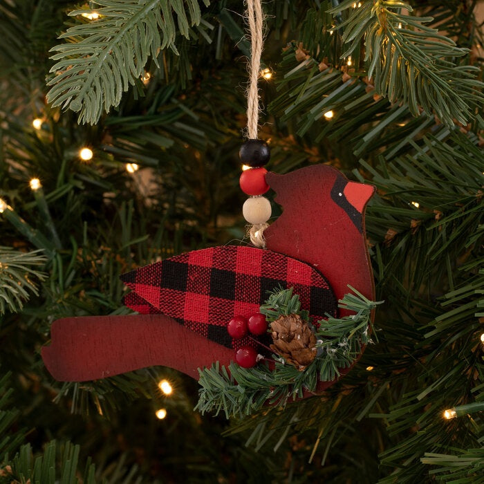 6 Pack Black and Red Buffalo Check Cardinal Christmas Ornaments - Perfect for Holiday Tree Decor, Festive Home Decorations, and Seasonal Gifts