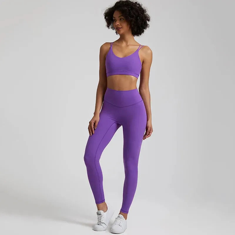 Buttery Soft Women's Yoga Set - High Waist Gym Leggings & Crisscross Sports Bra 2-Piece Workout Outfit | Perfect for Yoga, Pilates, Gym & Lounge Wear