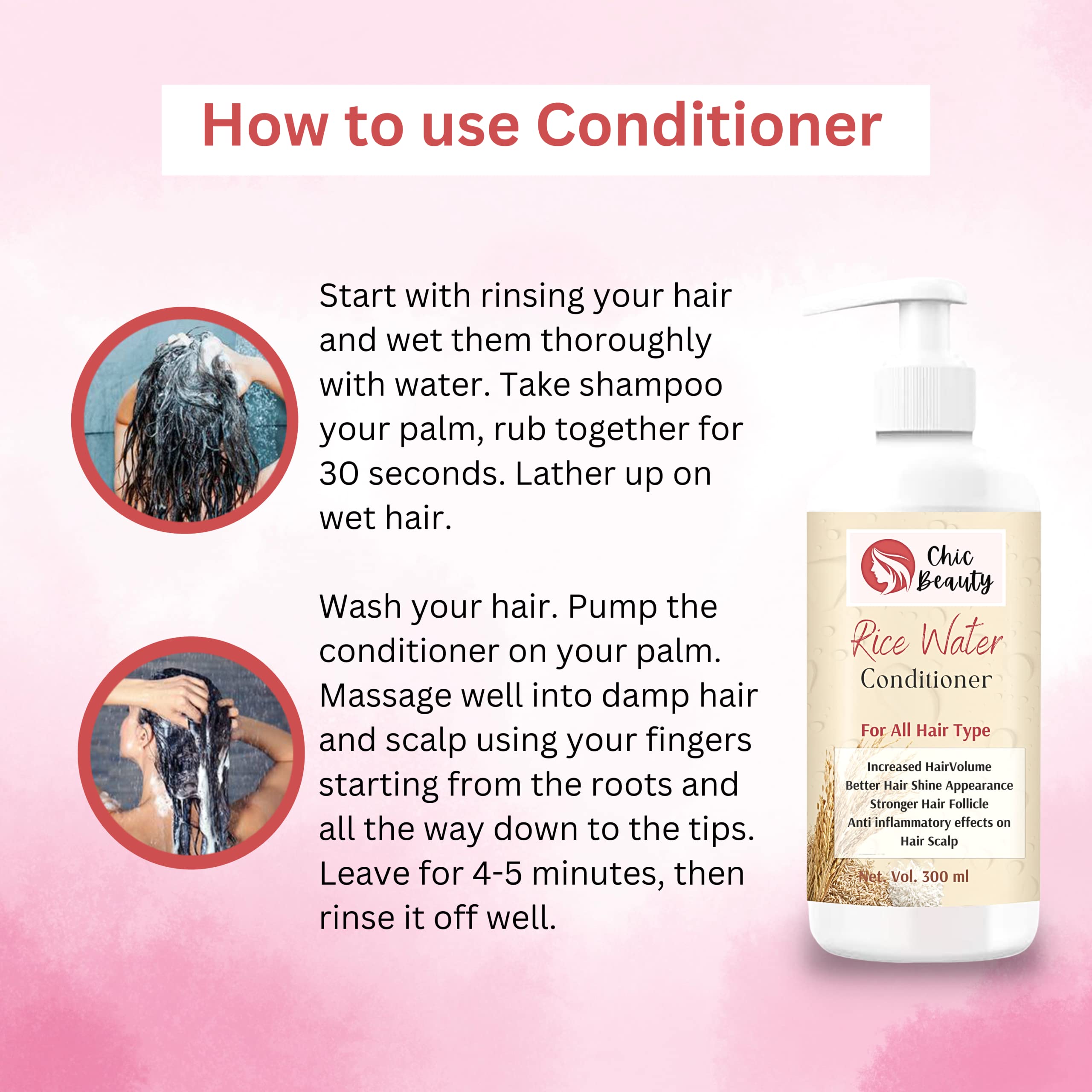 Chic Beauty Rice Water Conditioner 300ml - Reduce Hair Loss & Stimulate Hair Growth | Natural Hair Care for Stronger, Healthier Locks | Perfect for Daily Use & Damaged Hair Repair