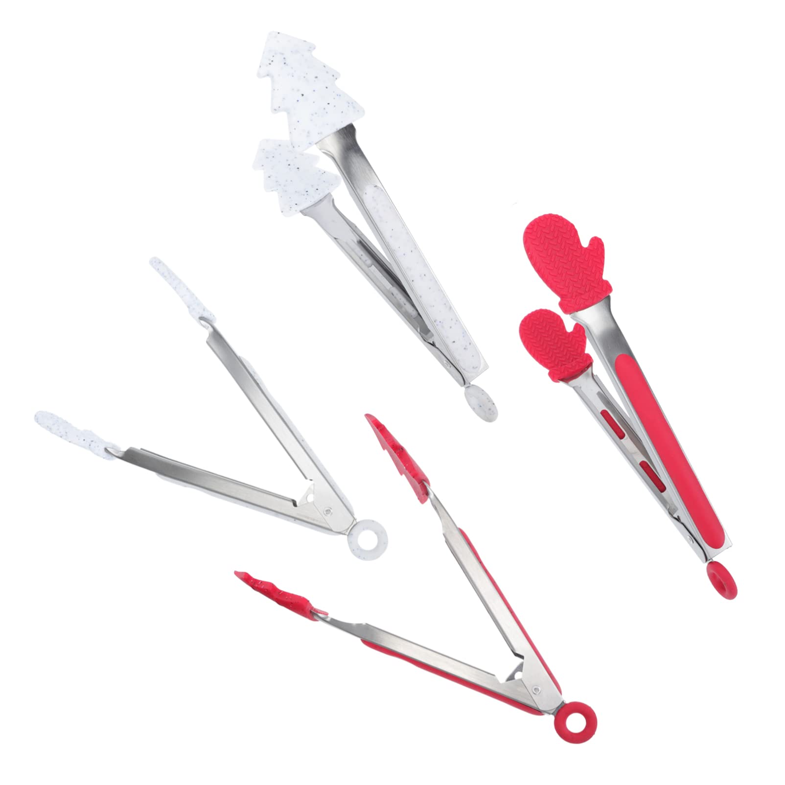 Angoily 4-Piece Silicone Food Tongs Set - Heat-Resistant Stainless Steel Kitchen Cooking Utensils for BBQ, Steak, Bread & More - Perfect for Grilling, Baking & Serving