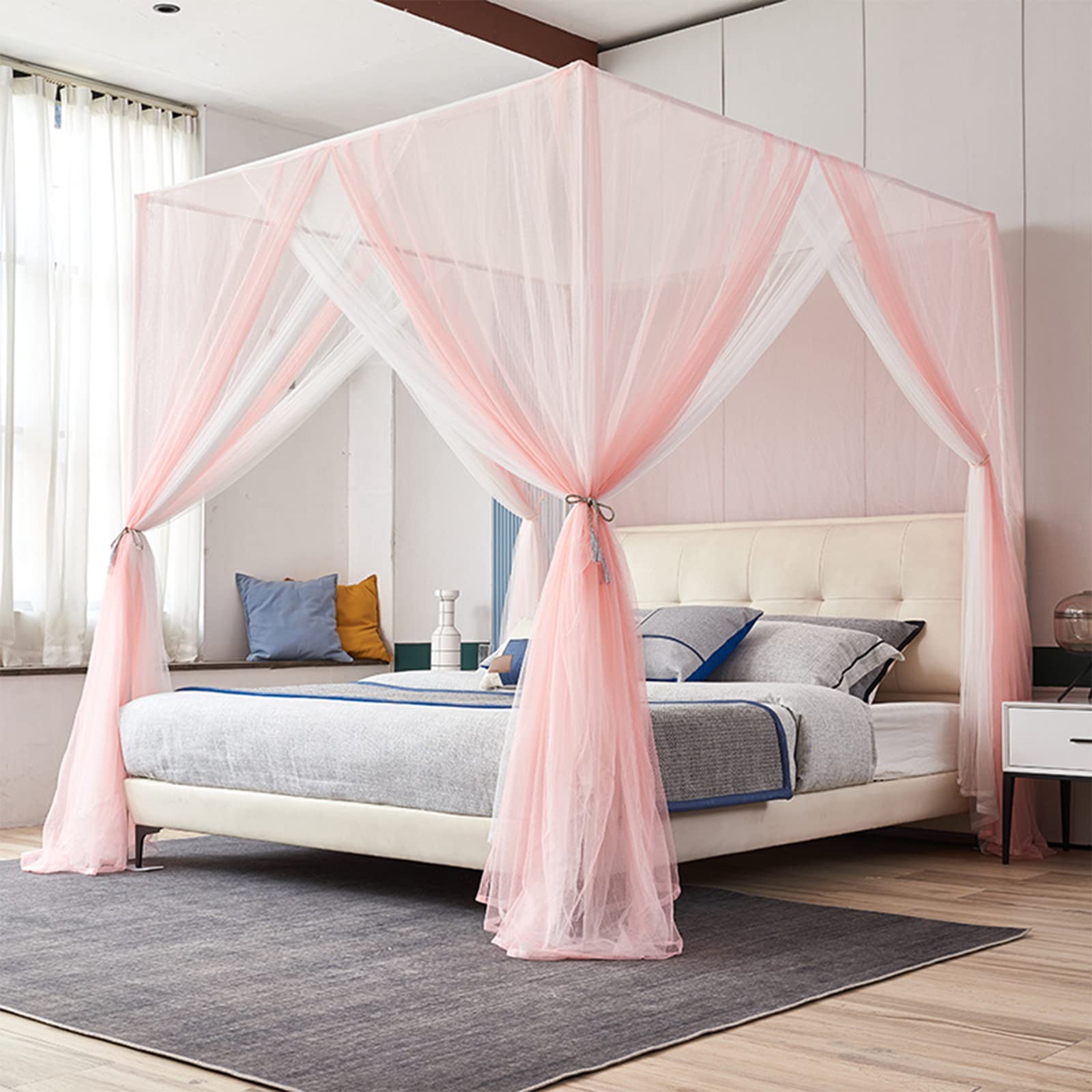 Elegant Princess Bed Canopy Mosquito Net - Double Layer Four Corner Post Curtains for Queen/King Size Beds (71x78x82 Inches) - Perfect for Bedroom Decor, Wedding Decorations & Romantic Ambiance