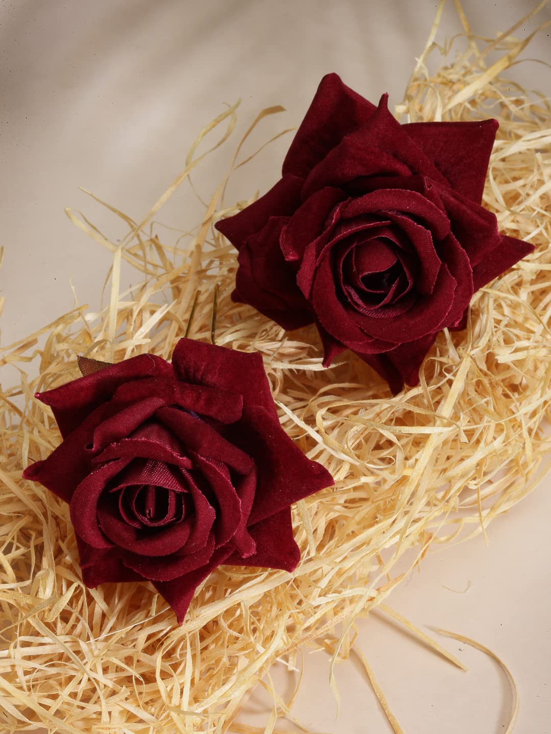 Vogue Rose Flower Bun Maker Hair Pins - 4pcs Maroon & Off-White for Bridal & Party Hairstyles
