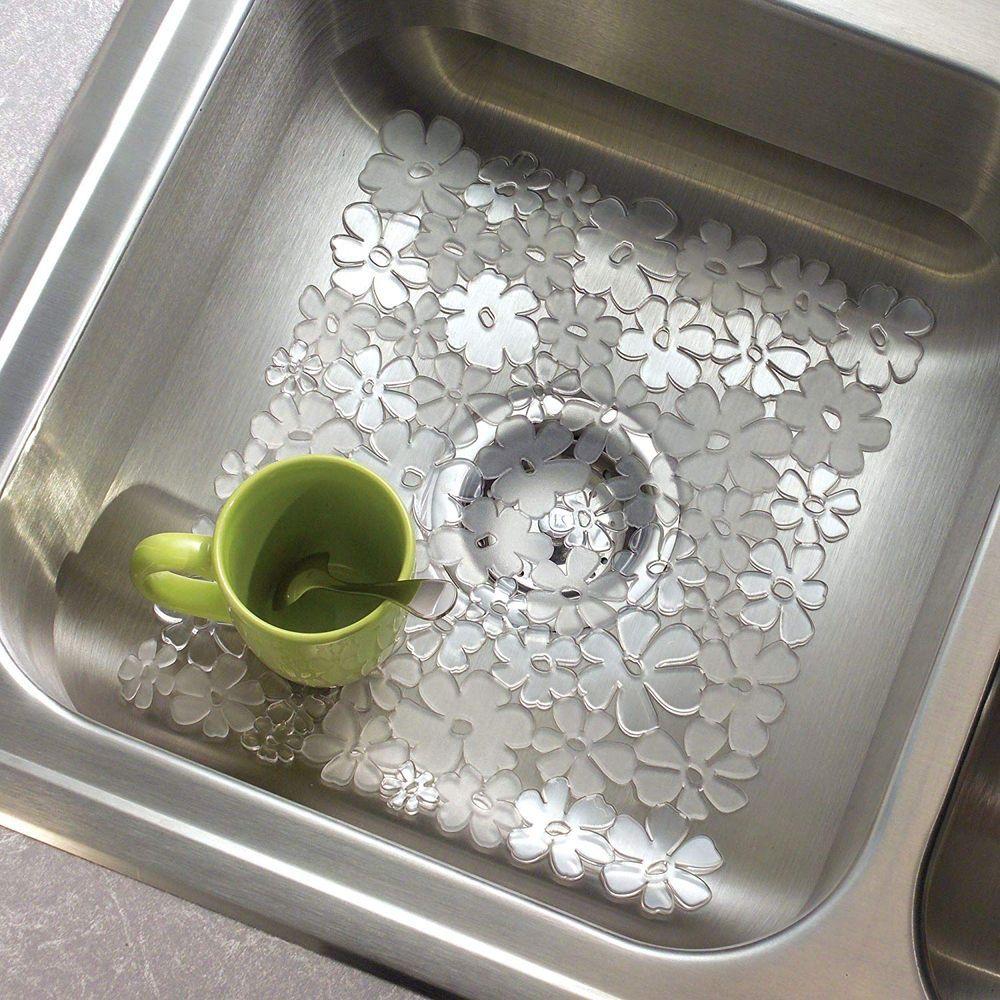 iDesign Blumz Non-Slip Small Sink Mat - Perfect for Kitchen, Bathroom & RV Sinks - Durable Silicone Drain Board Protector (7.5 x 5.5 Inches)