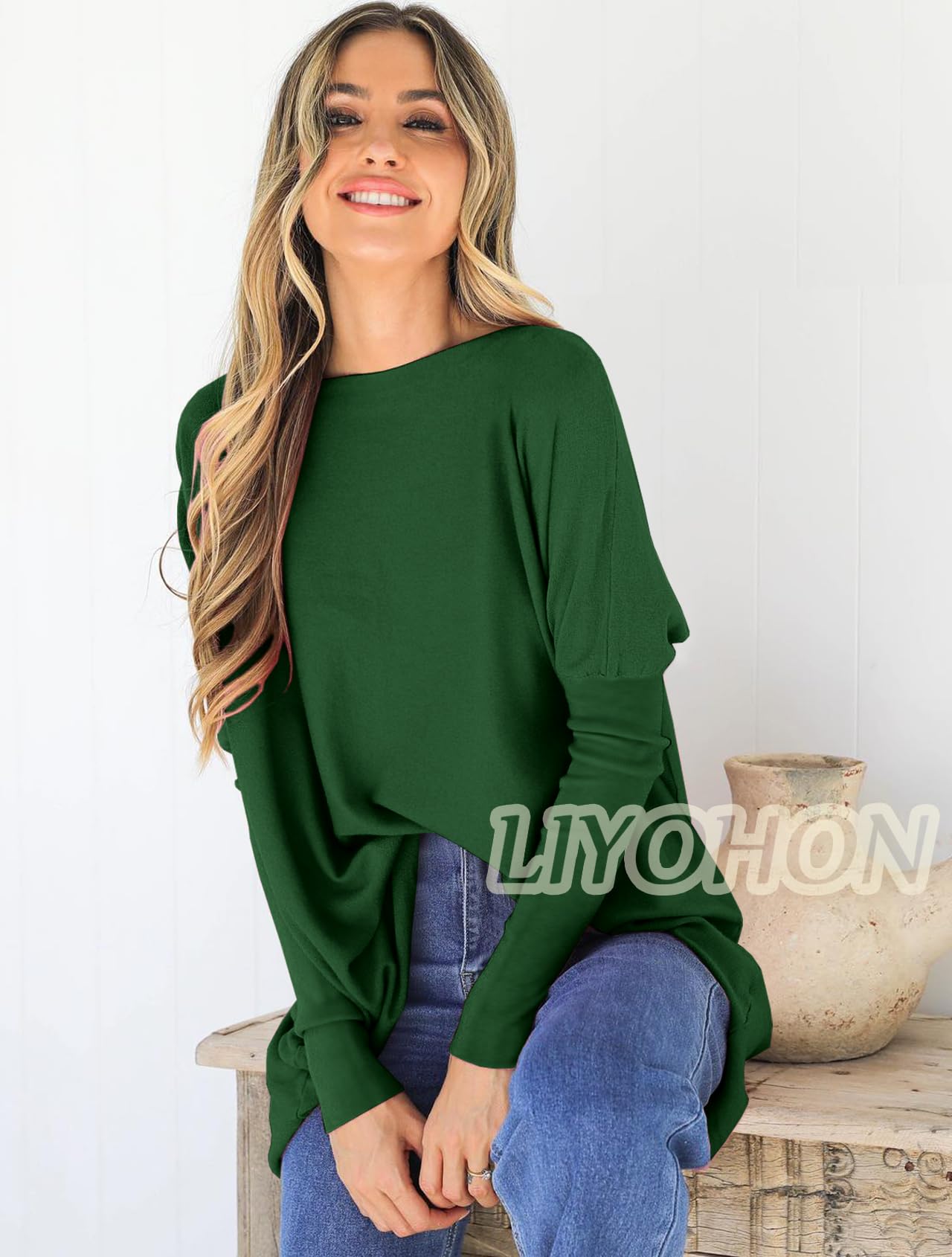 LIYOHON Women's Oversized T-Shirts - Long Sleeve Tunic Tops for Fall, Casual Dressy Sweater Tops to Wear with Leggings | Perfect for Layering, Lounge Wear & Everyday Comfort