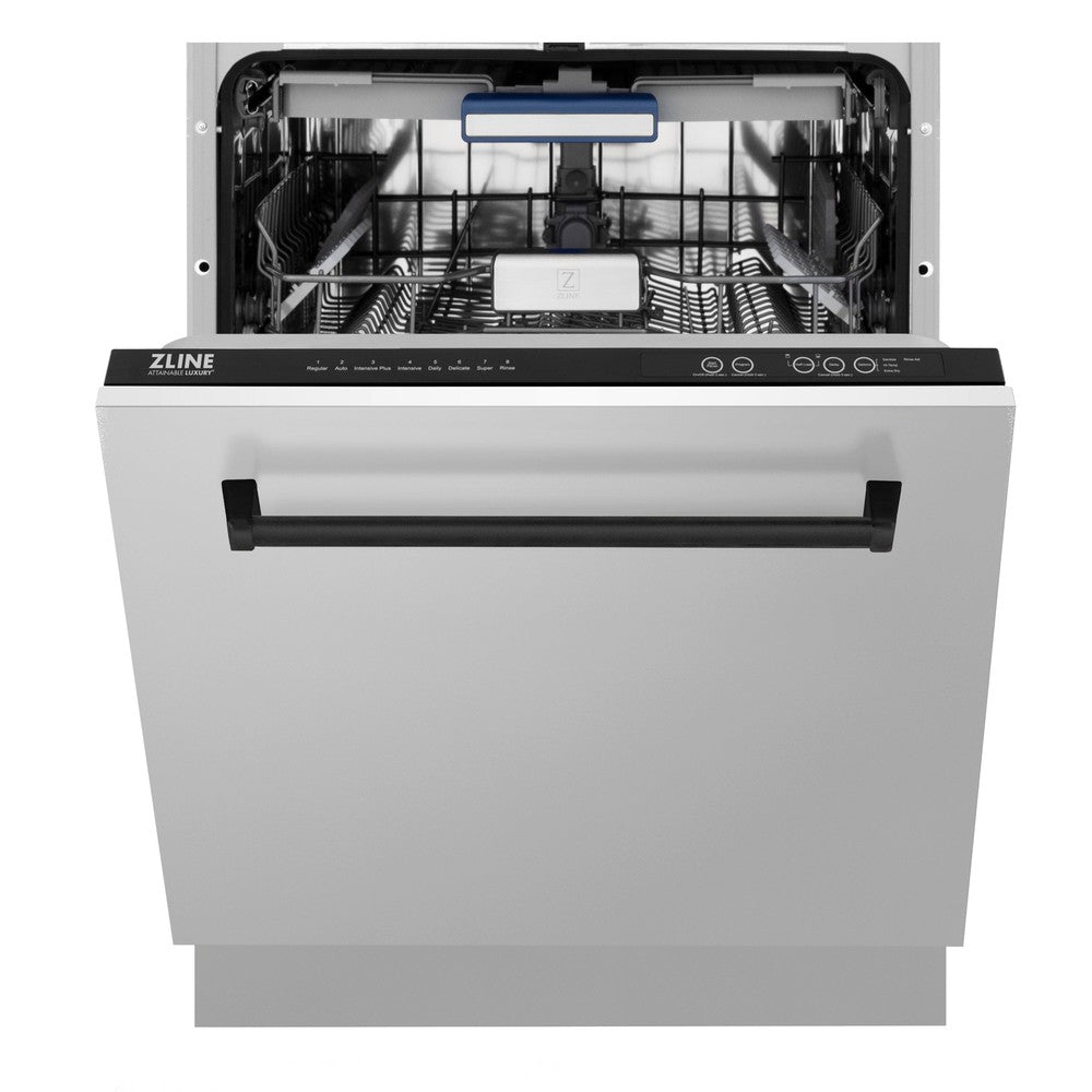 ZLINE Autograph Edition 24-inch 3rd Rack Top Control Tall Tub Dishwasher - Stainless Steel with Matte Black Handle, 51dBa Ultra Quiet (DWVZ 304 24 MB) - Perfect for Modern Kitchens and Open-Concept Homes