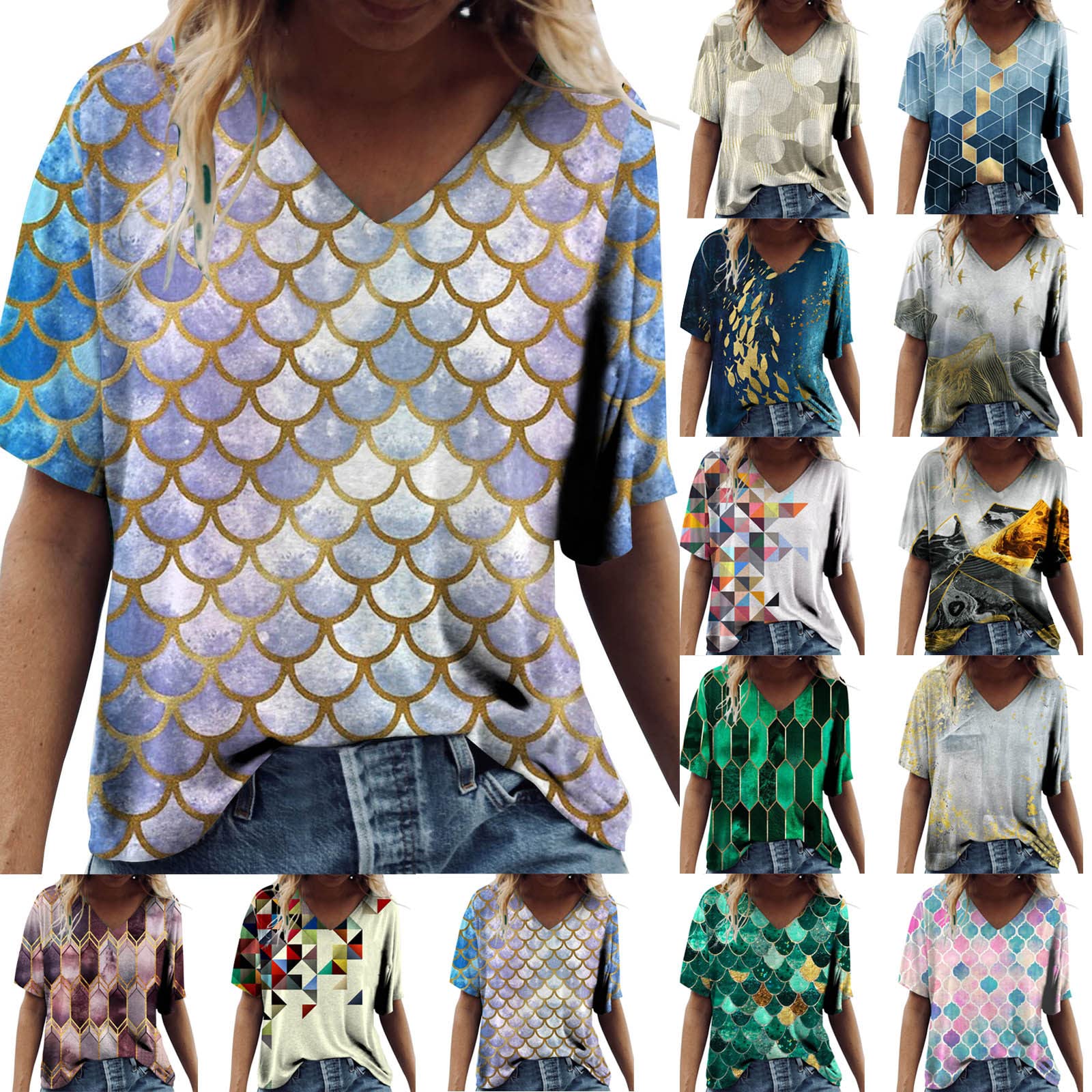 Women's Casual Summer V-Neck T-Shirts - Short Sleeve Loose Fit Tunic Blouses & Trendy Tops for Dressy Casual Outfits | Perfect for Beach, Office, and Everyday Wear