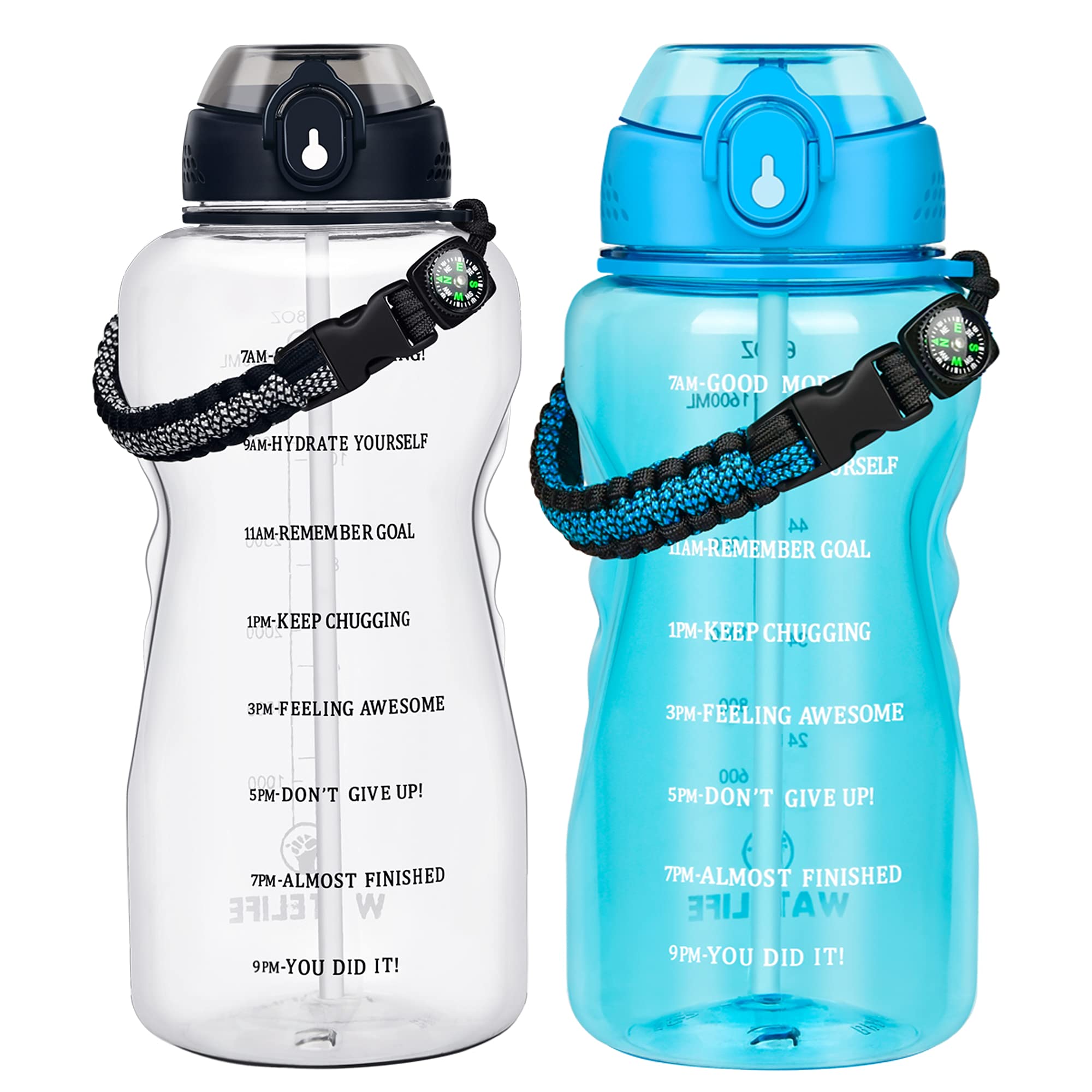 1 Gallon & Half Gallon Water Bottles with Straw - 128 oz & 64 oz Motivational Water Jug with Time Marker - BPA Free, Wide Mouth, Large Handle - Perfect for Gym, Hiking, Office & Daily Hydration