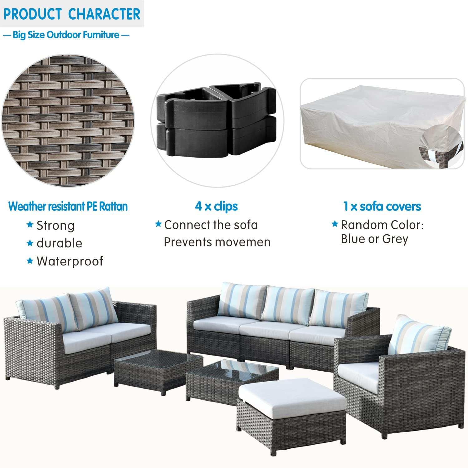 HOOOWOOO 9-Piece Outdoor Sectional Sofa Set with Sunbrella Cushions, Aluminum Frame & PE Wicker - Gray Patio Furniture for Backyard, Poolside or Garden Relaxation