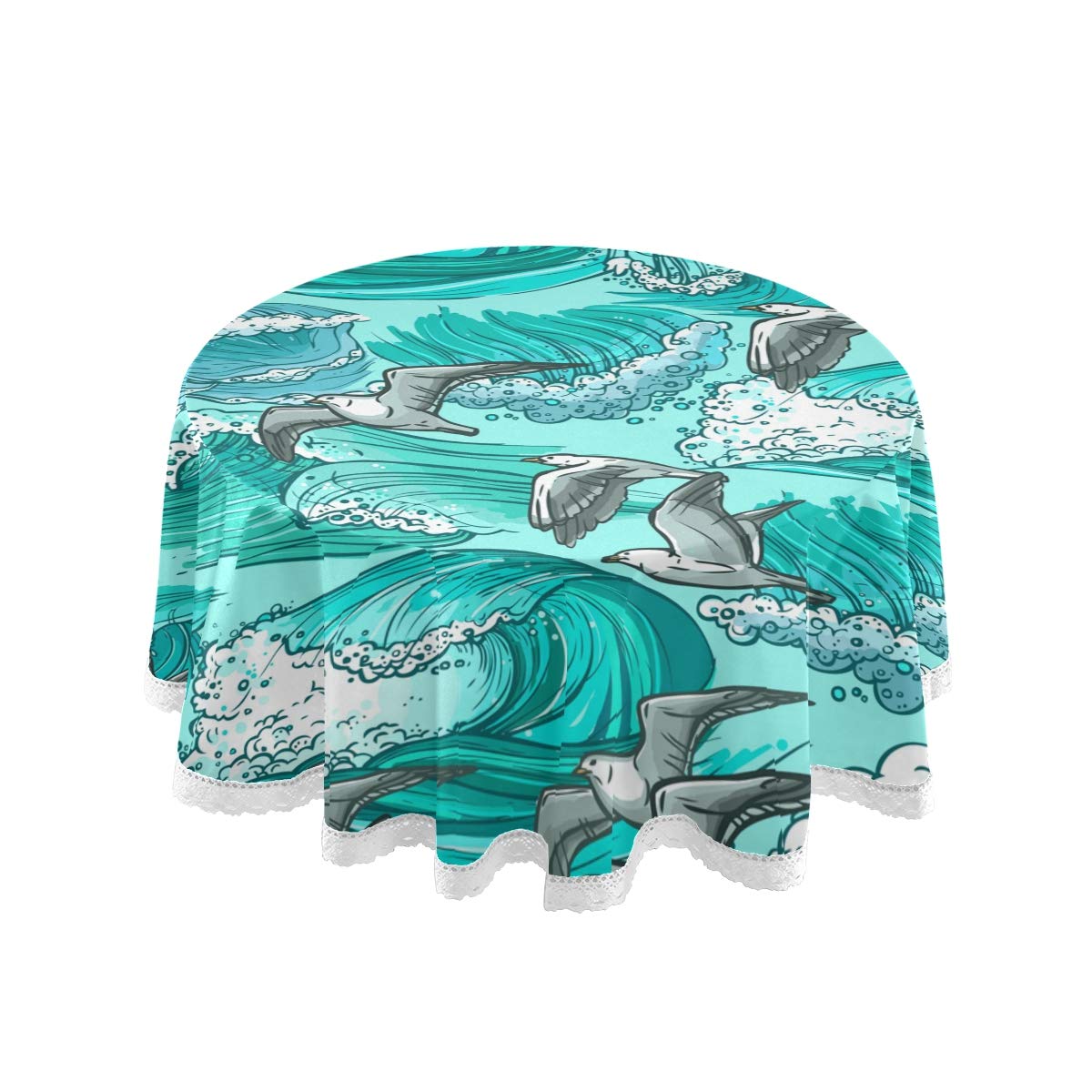 60 Inch Round Tablecloth - Polyester Circular Table Cover for Dinner, Holiday, Banquet, Wedding & Outdoor Events | Easter, Sea Bird Design | Waterproof & Wrinkle-Resistant