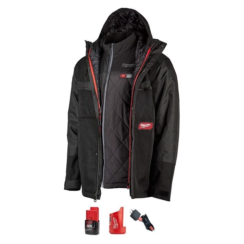 **12V M12 Lithium-Ion Cordless Heated AXIS Layering System with GridIron Workshell Kit (3X, Black) – Winter Workwear for Construction & Outdoor Jobs**