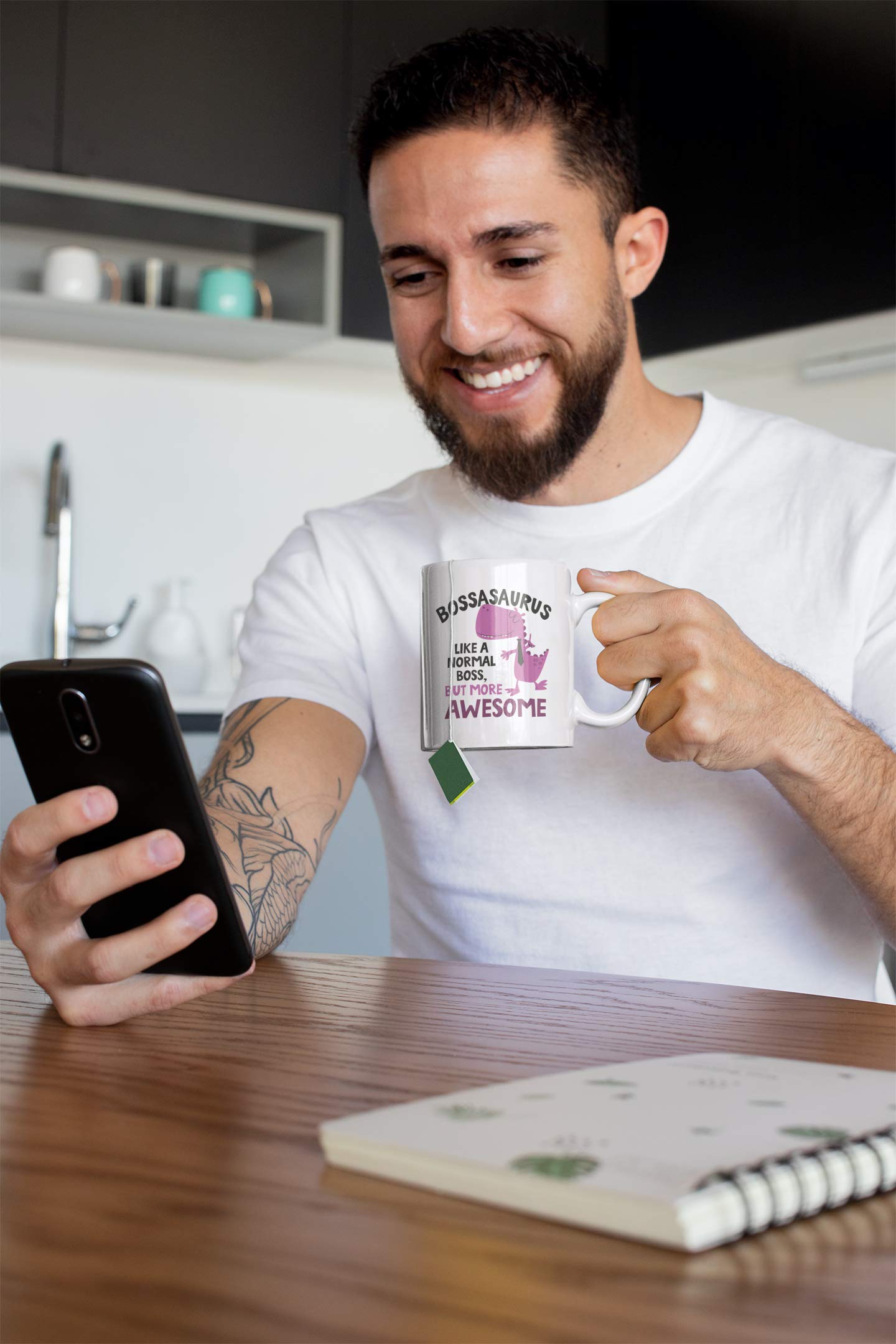 Bossasaurus Coffee Mug - 11oz Ceramic Cup with Funny 'Like a Boss' Design for Office, Home & Gifts - Perfect for Coffee, Tea & Hot Beverages