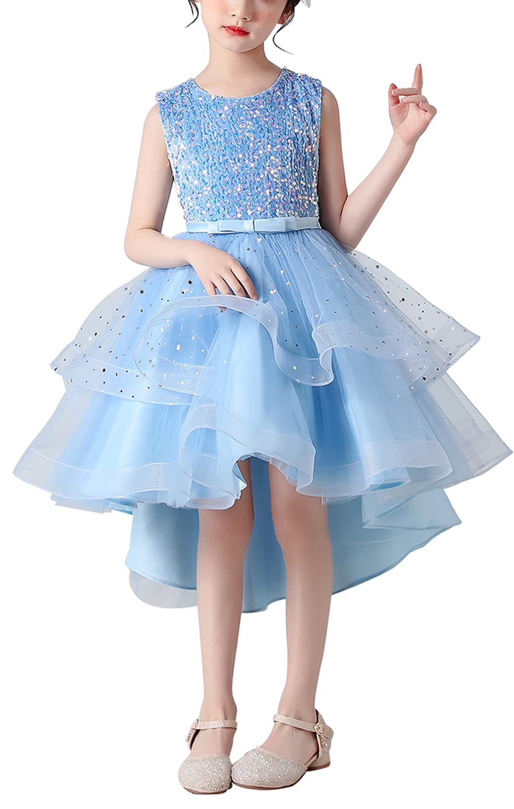 Sparkly Sequin Tutu Tulle Dress for Girls - High Low Pageant Gown | Perfect for Birthday Parties, Dance Performances & Special Occasions