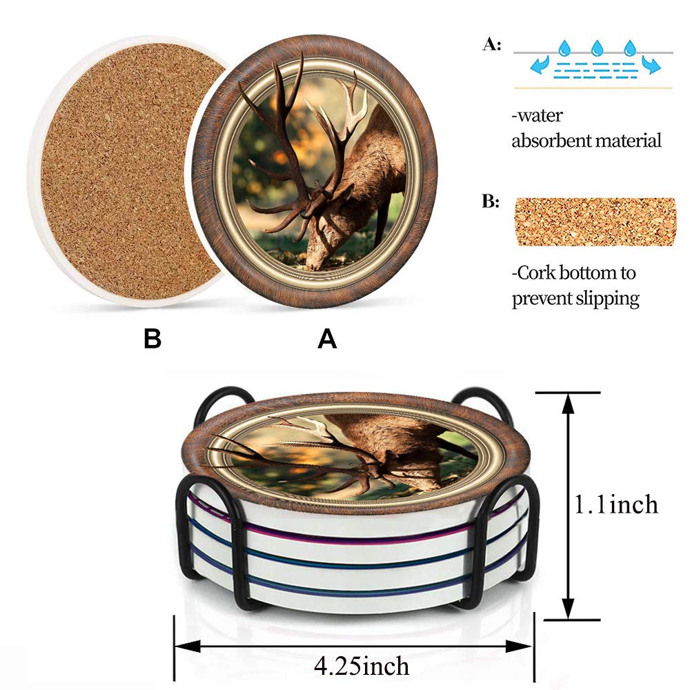 4-Pack Ceramic Coasters with Cork Base - Absorbent Stone Drink Coasters for Mugs & Cups (4.25